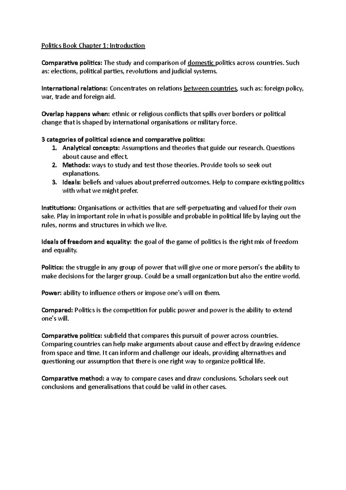 Politics 101: Chapter 1 Summary & Key Concepts Analysis - Studeersnel