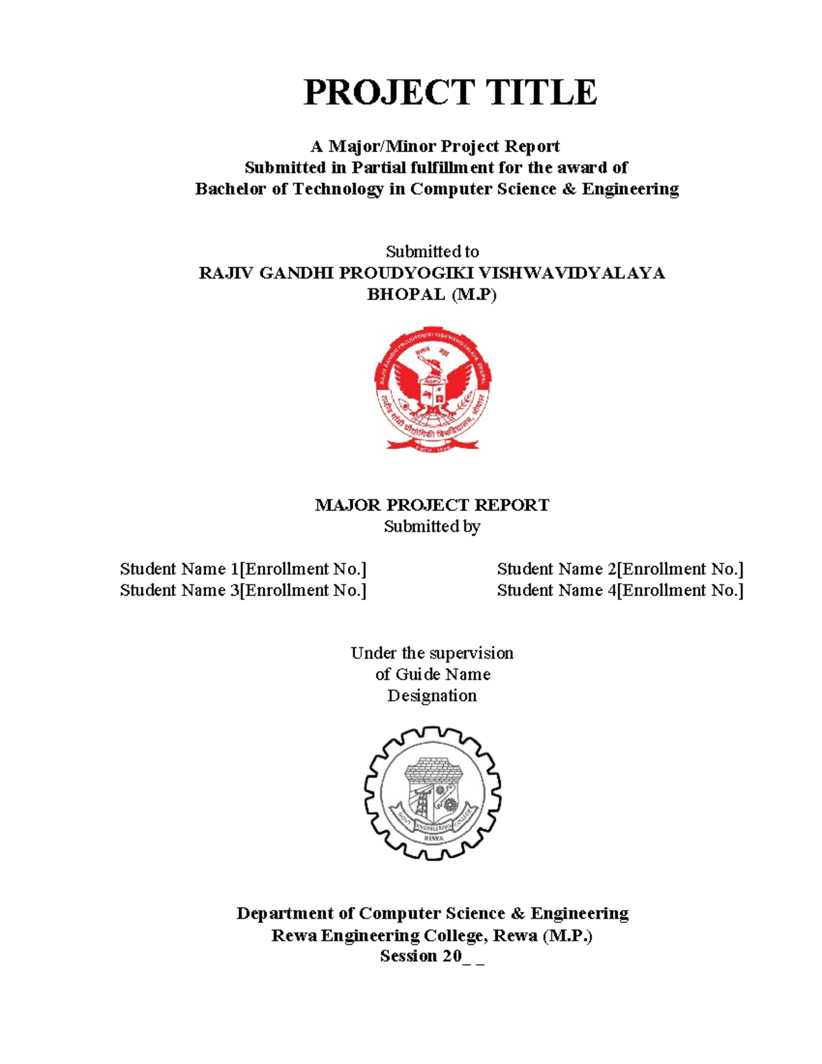 B.Tech Project Report Format for CSE - Rewa Engineering College - Studocu