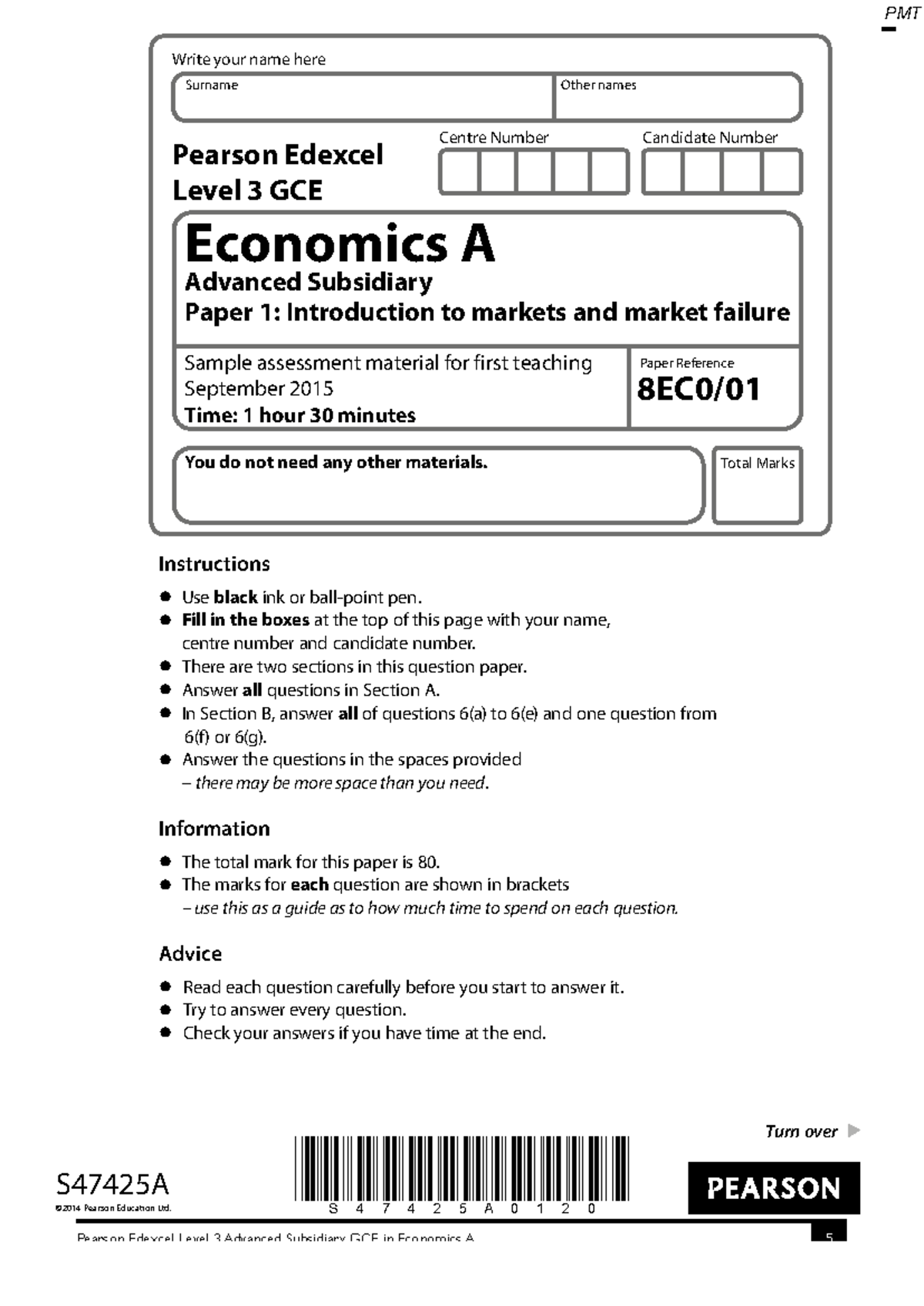 Specimen QP - Paper 1 Edexcel (A) Economics AS-Level Exam 2015 - Studocu