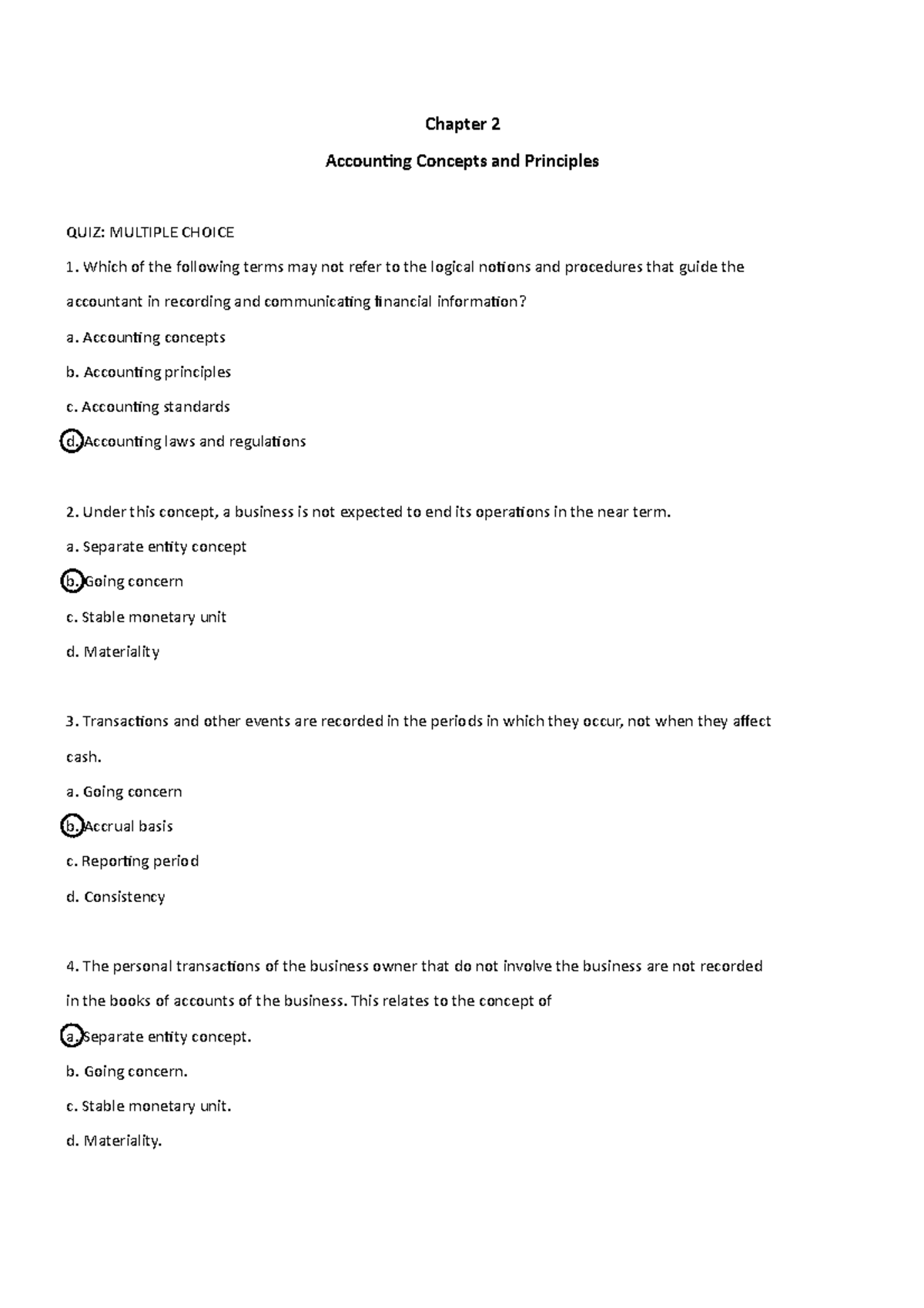 Chapter 2 Quiz - Accounting Concepts & Principles (Activity) - Studocu