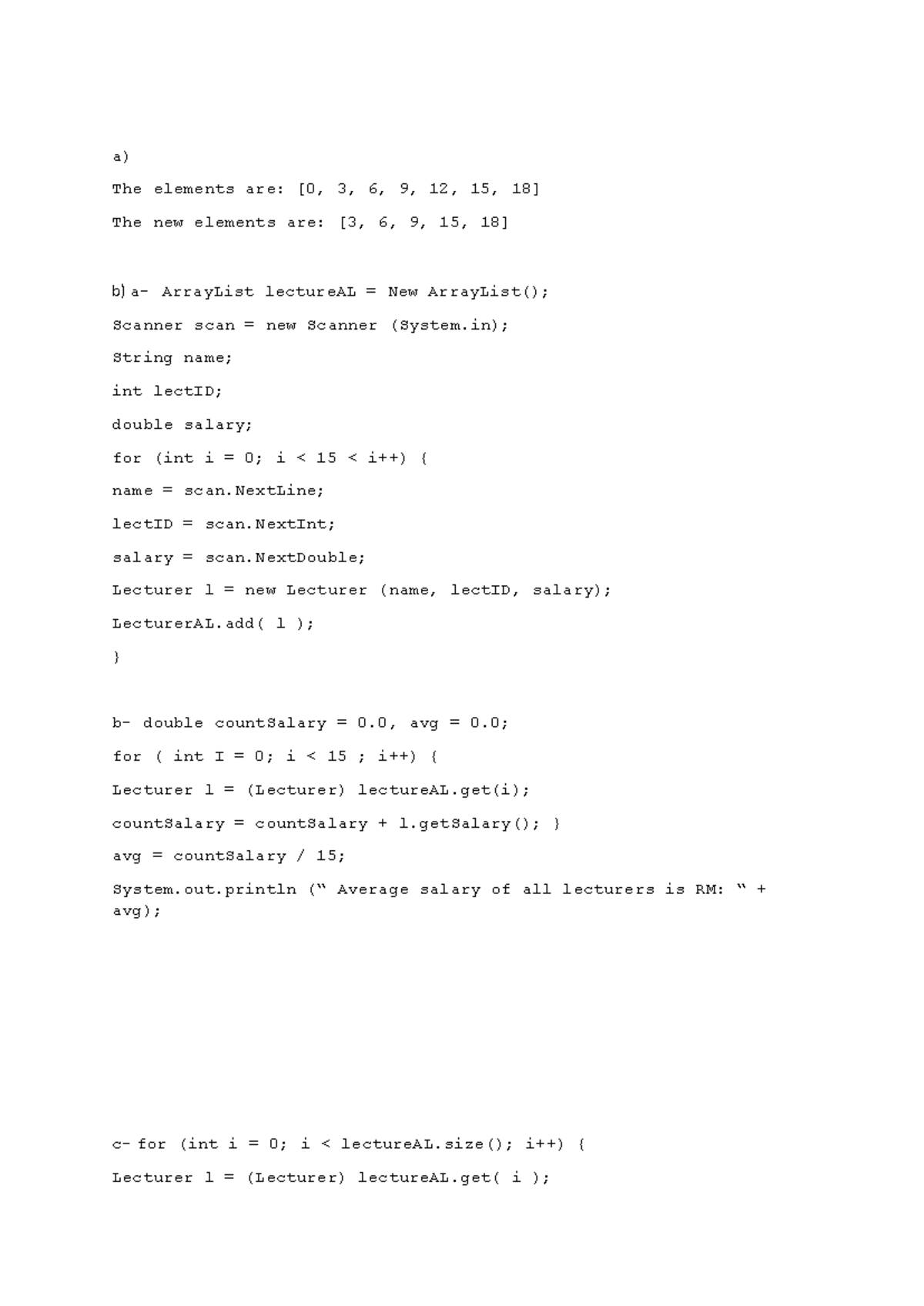 Week6 - this is exercise how to do array list coding - a) The elements ...