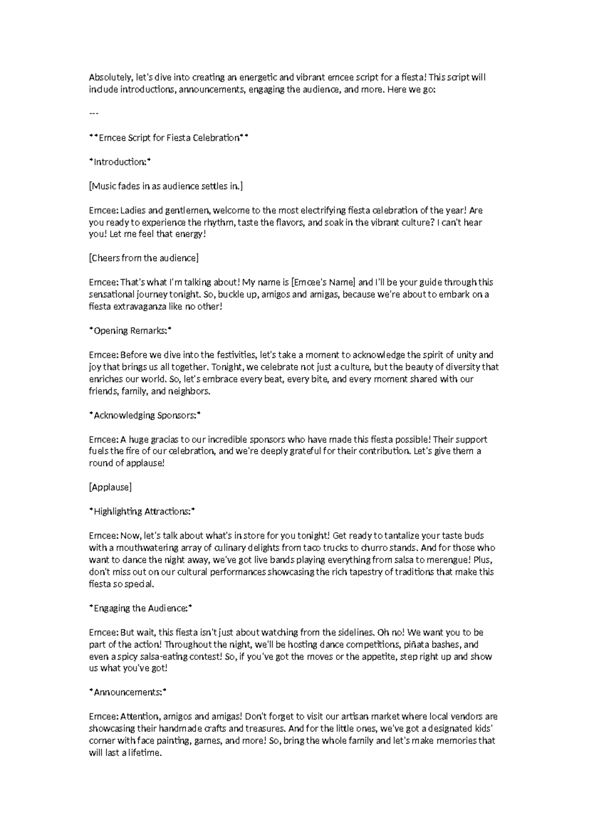 Emcee Script for Fiesta Celebration: A Guide to Memorable Moments - Studocu
