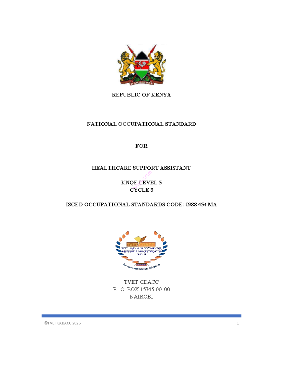 Healthcare Support Assistant Occupational Standards - KNQF Level 5 ...