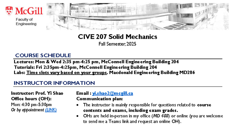 CIVE 207 Solid Mechanics Fall 2025 Course Outline and Schedule - Studocu