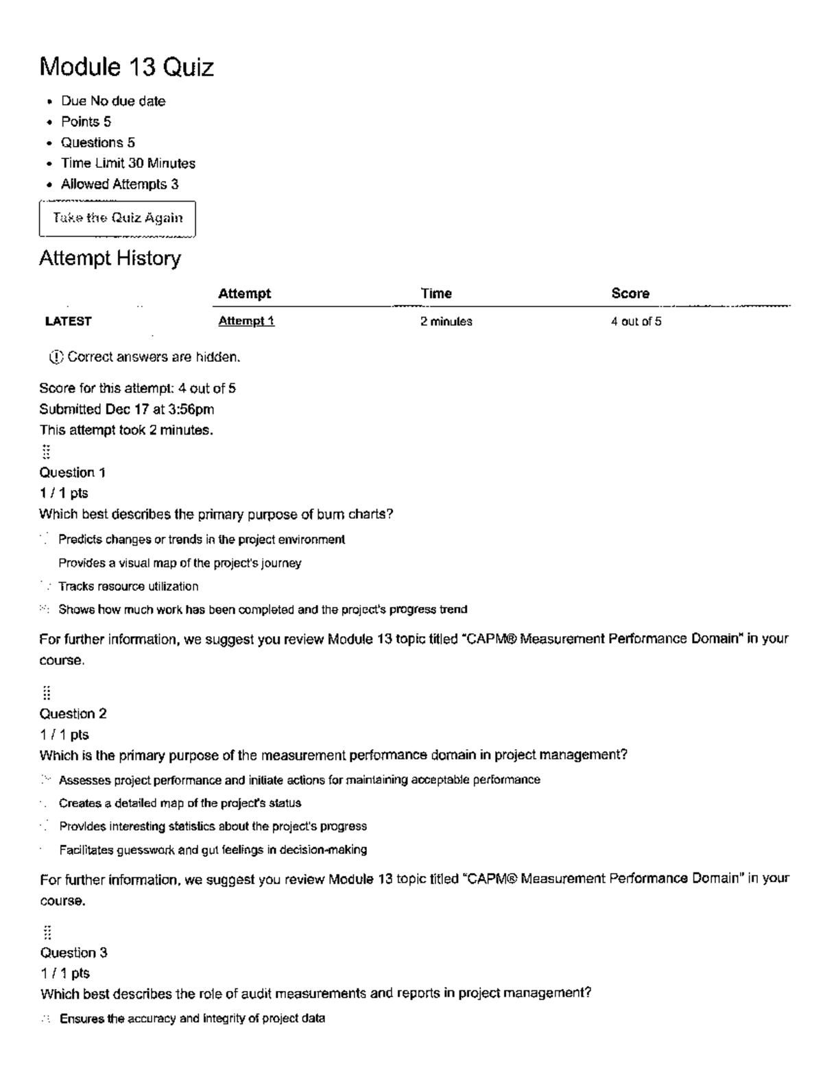 Module 13 Quiz: Measurement Performance Insights (5 Questions) - Studocu