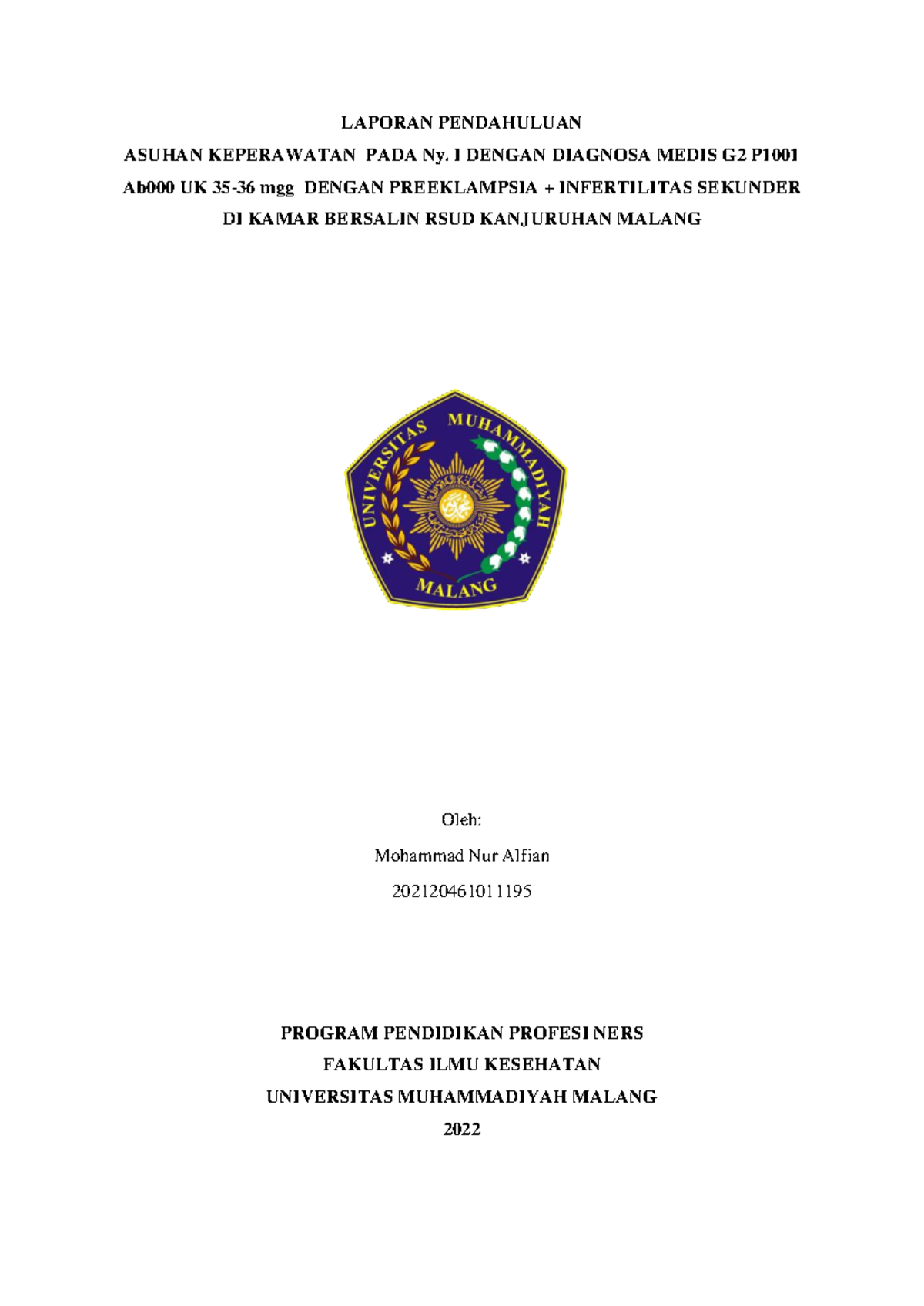 Asuhan Keperawatan Maternitas G2P pada Preeklampsia & Infertilitas (195) - Document Preview