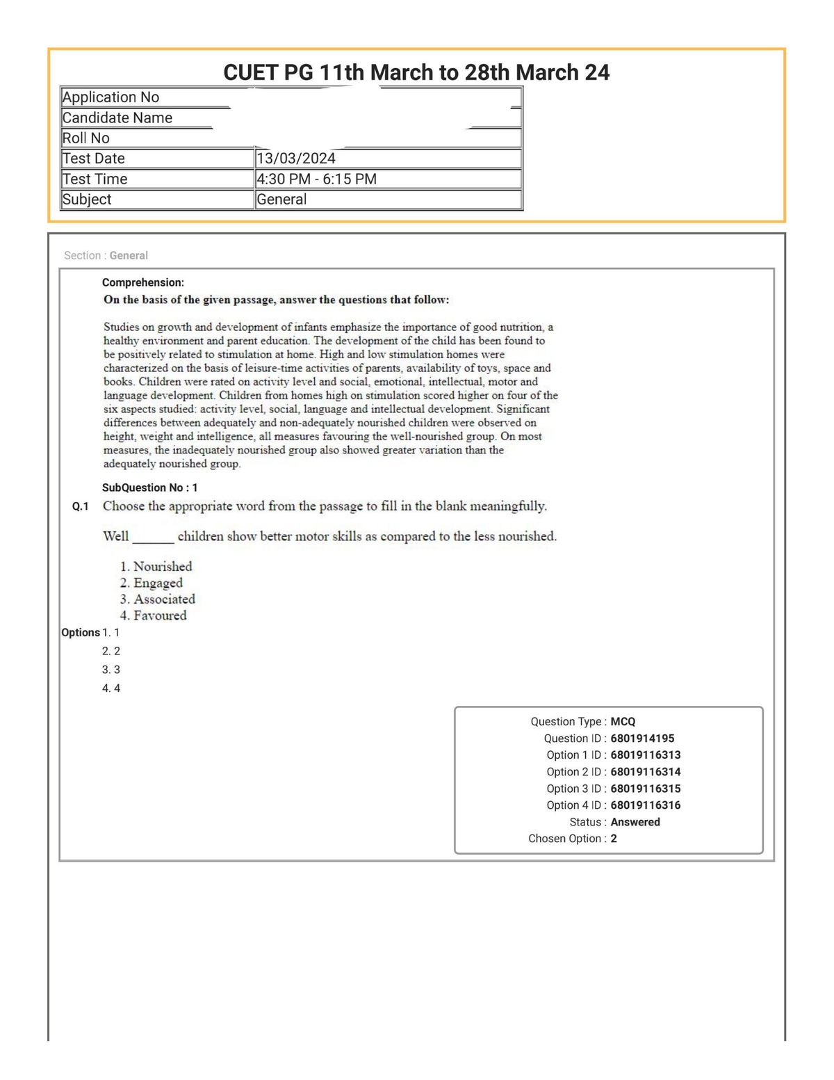 CUET PG 2024 General Section Question Paper (11th March - 28th March ...