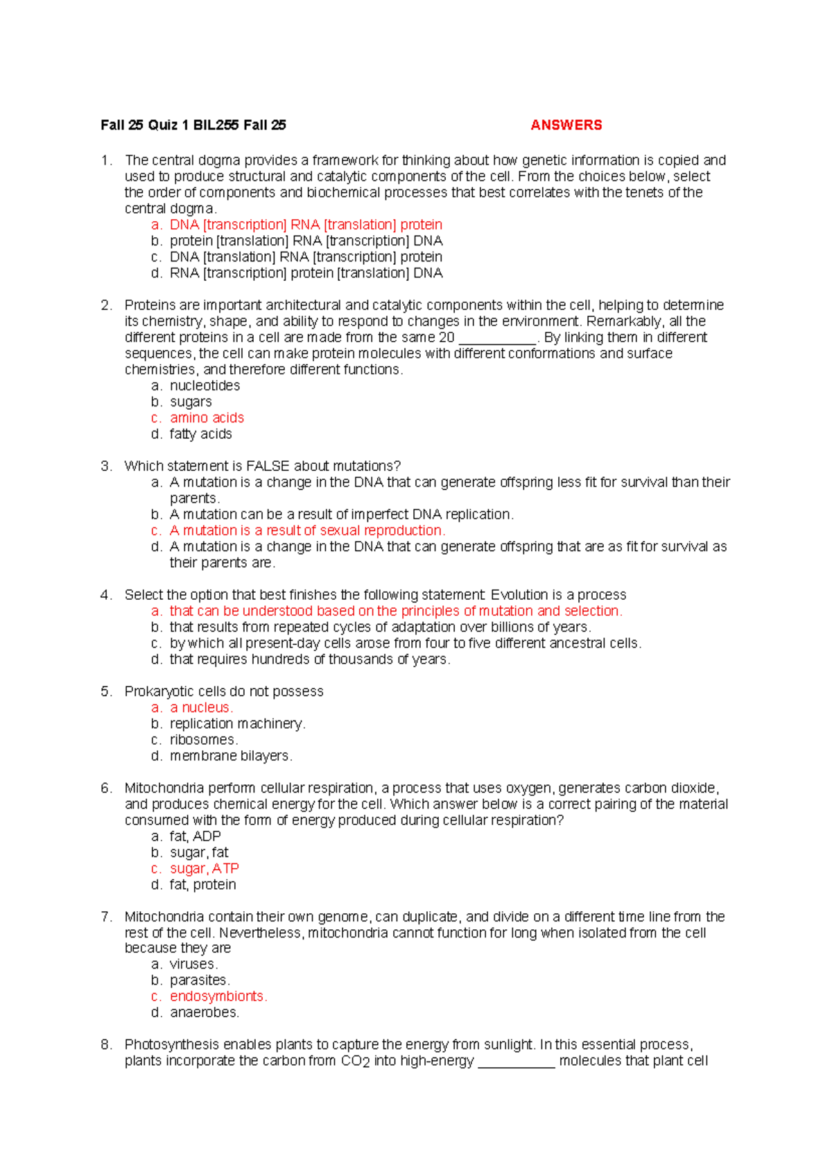 BIL255 Fall 25 Quiz 1 Answer Key - Studocu