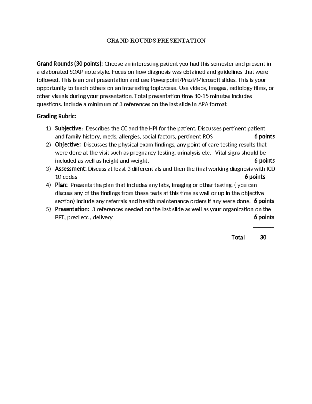 Grand Rounds Presentation Guidelines & Grading Rubric (30 pts) - Studocu
