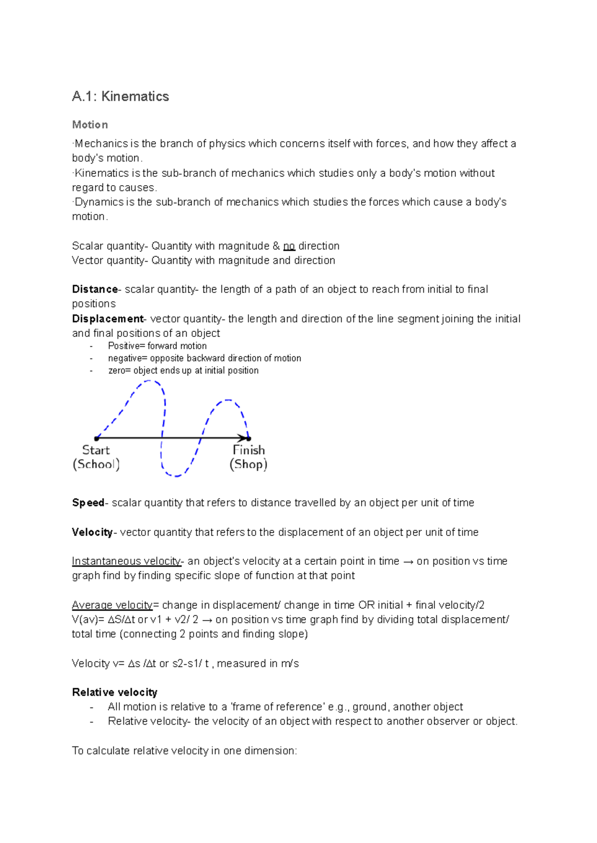 Physics SL A.1: Kinematics and Motion Concepts Explained - Studocu