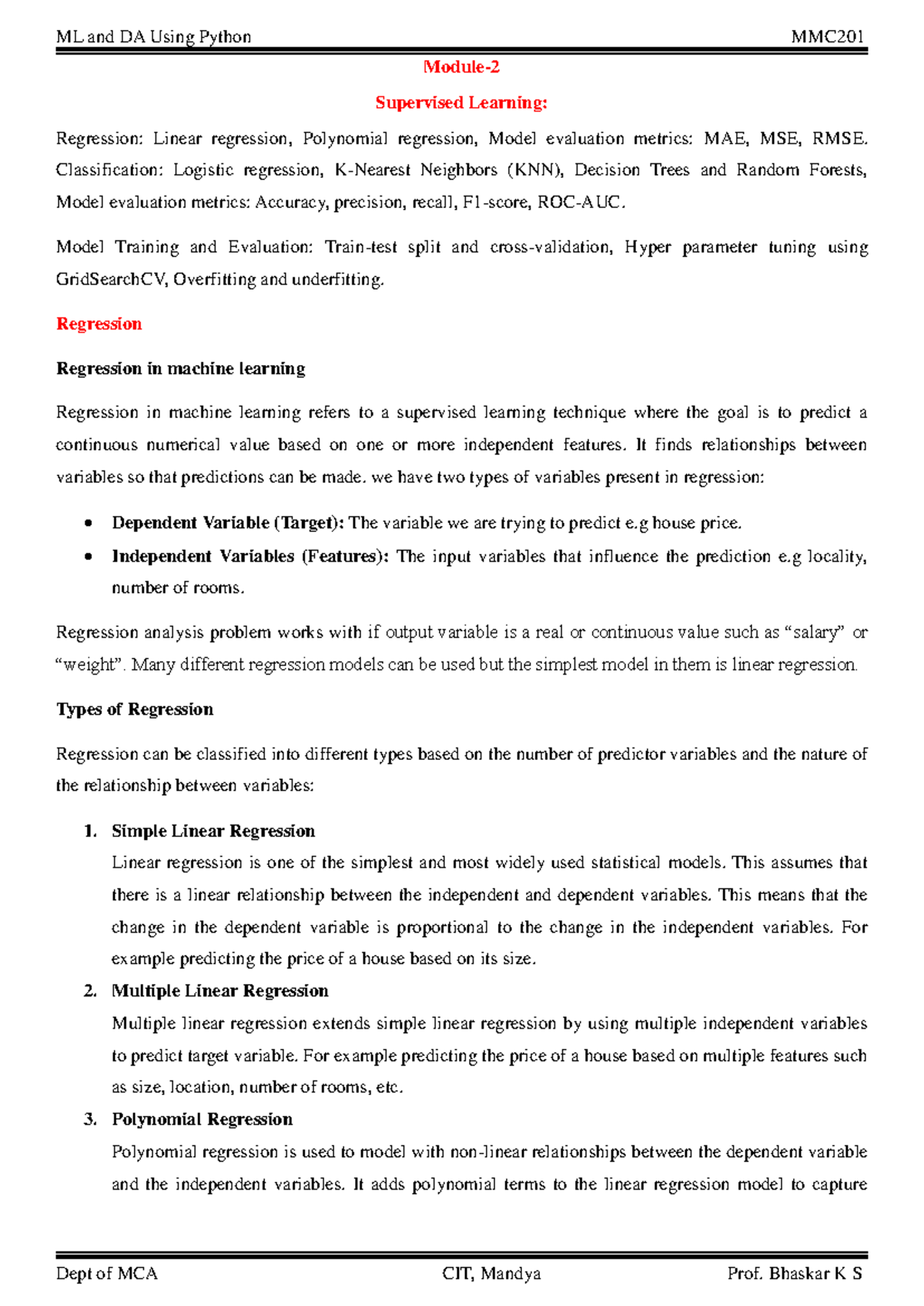 ML and DA Using Python MMC201: Supervised Learning Techniques and ...