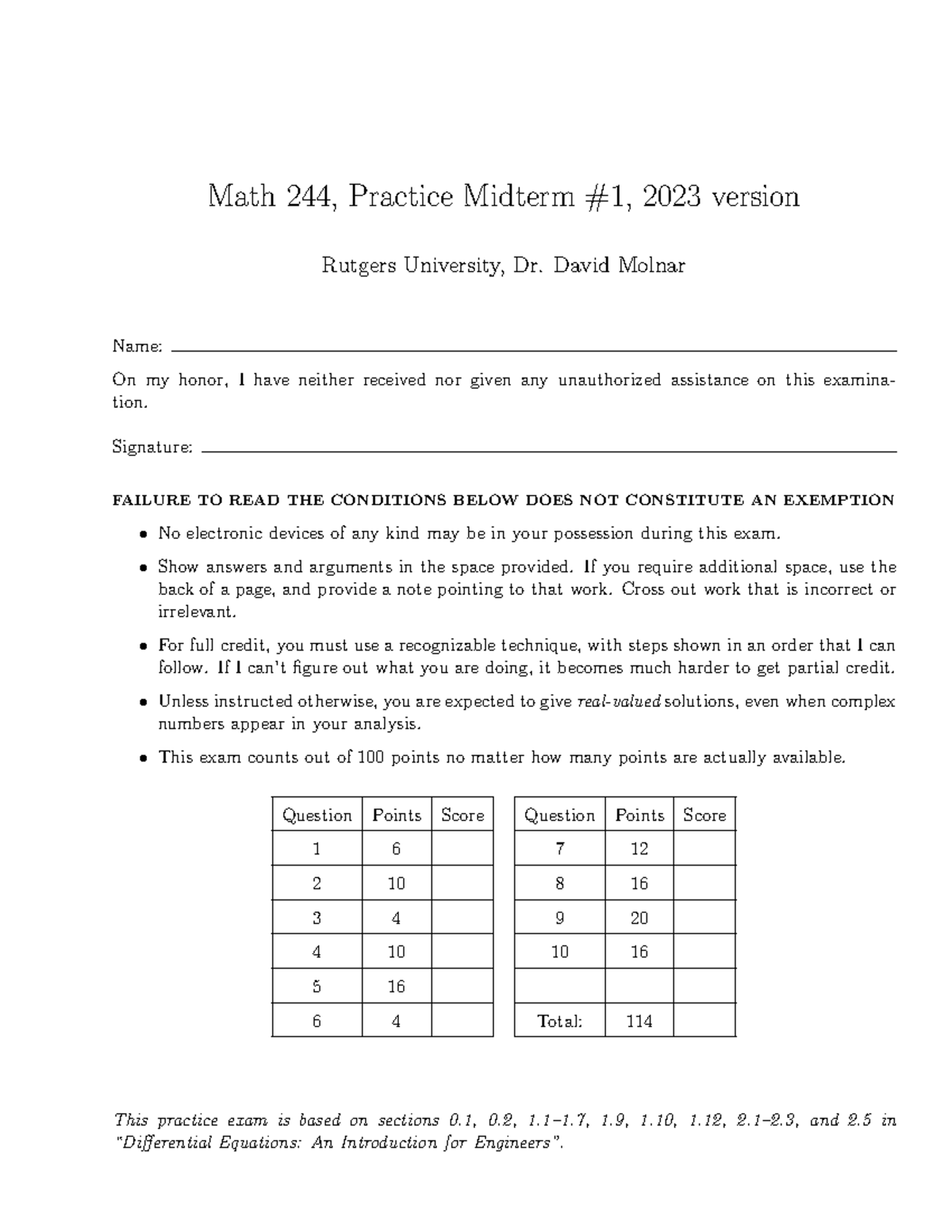 Math 244, Practice Midterm Exam 2023 - Rutgers University - Studocu