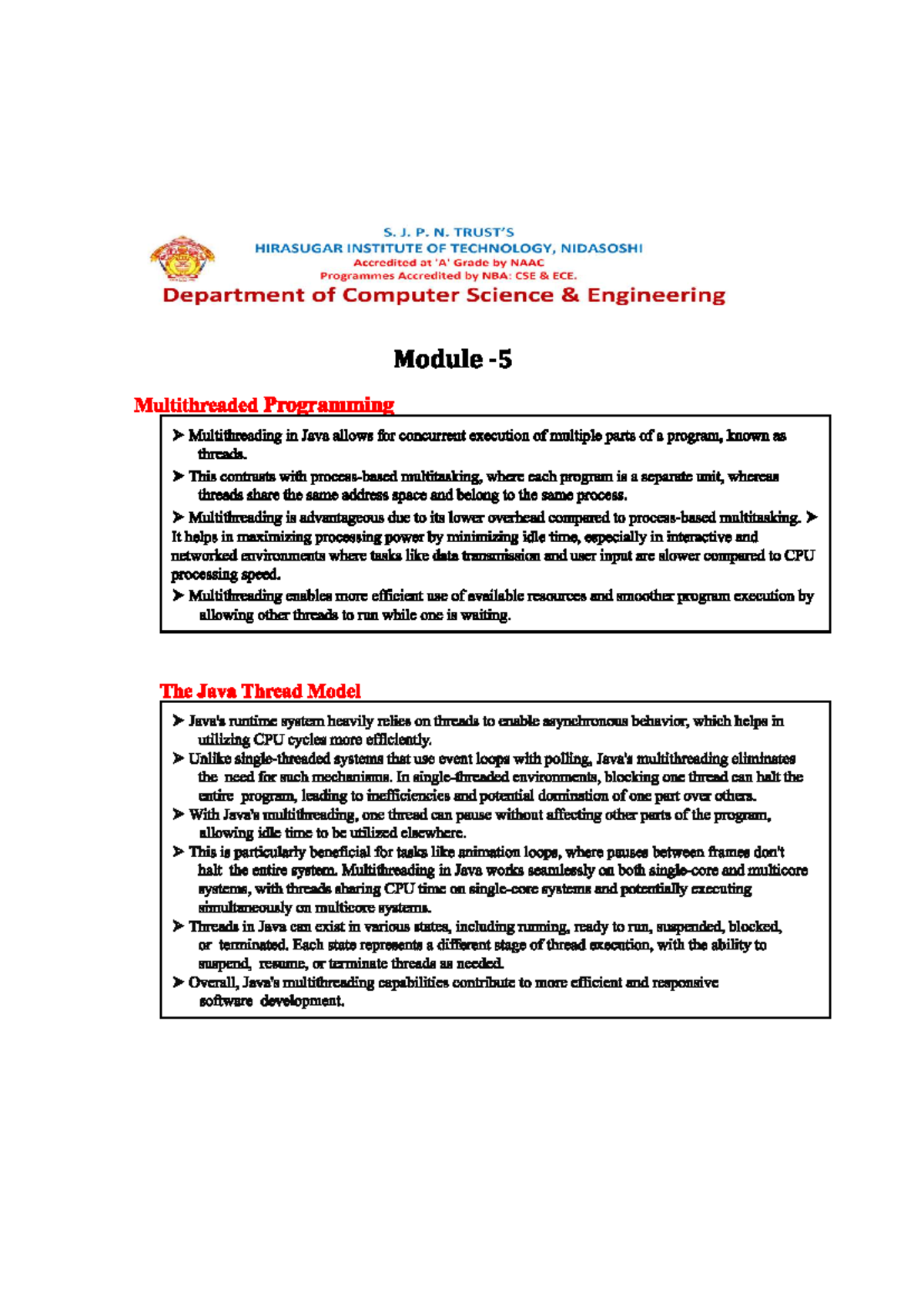 Multithreaded Programming in Java - JAVA III Sem Module V - Studocu