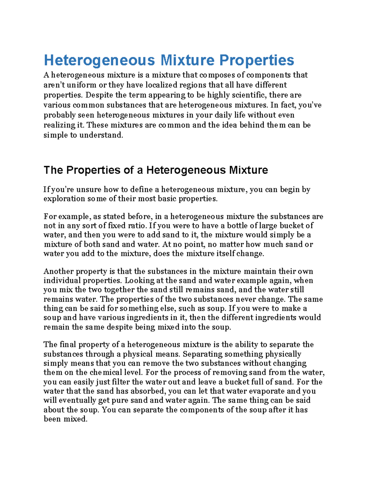 Example Of Heterogeneous Mixture And Their Components