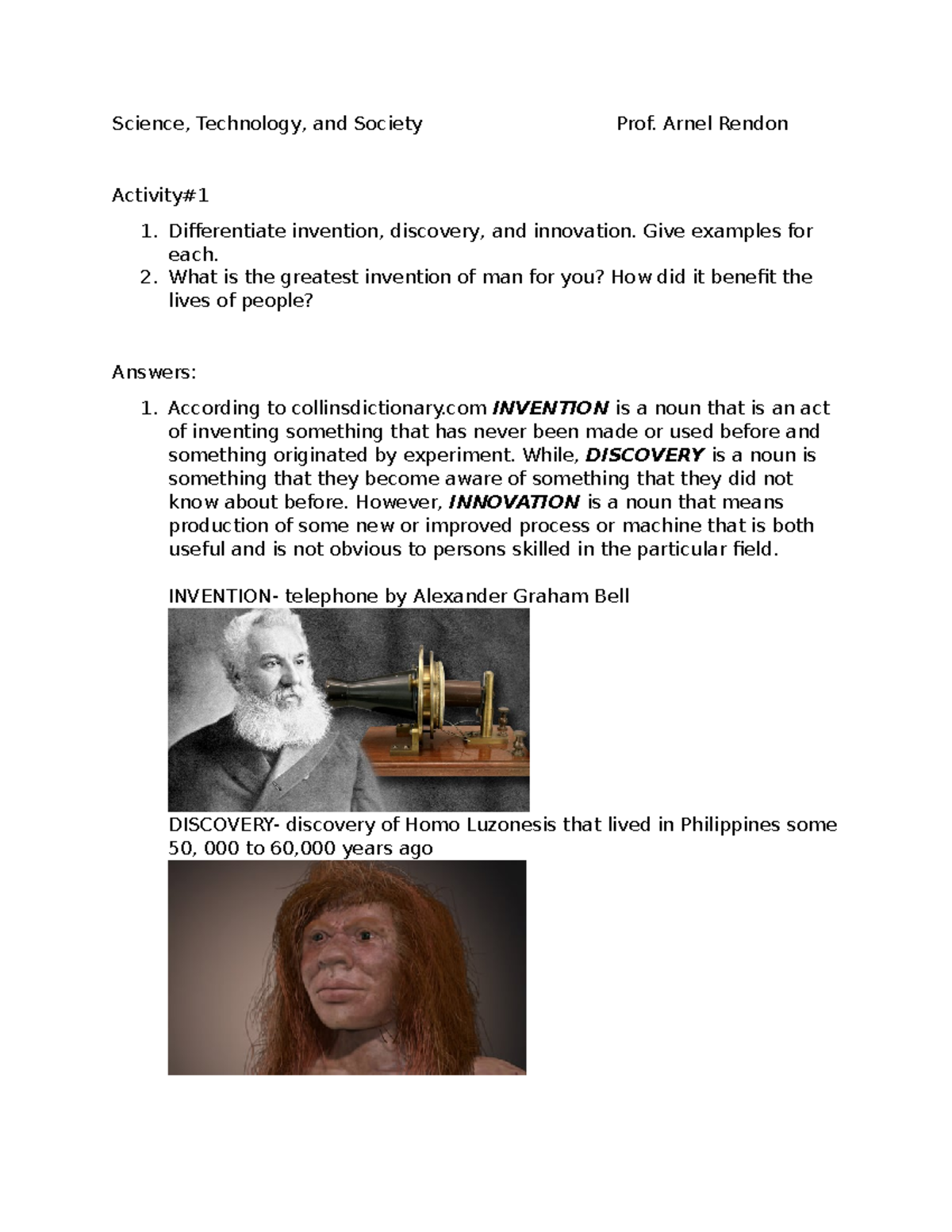 STS Activity #1 - STS assignment #1 - Science, Technology, and Society ...