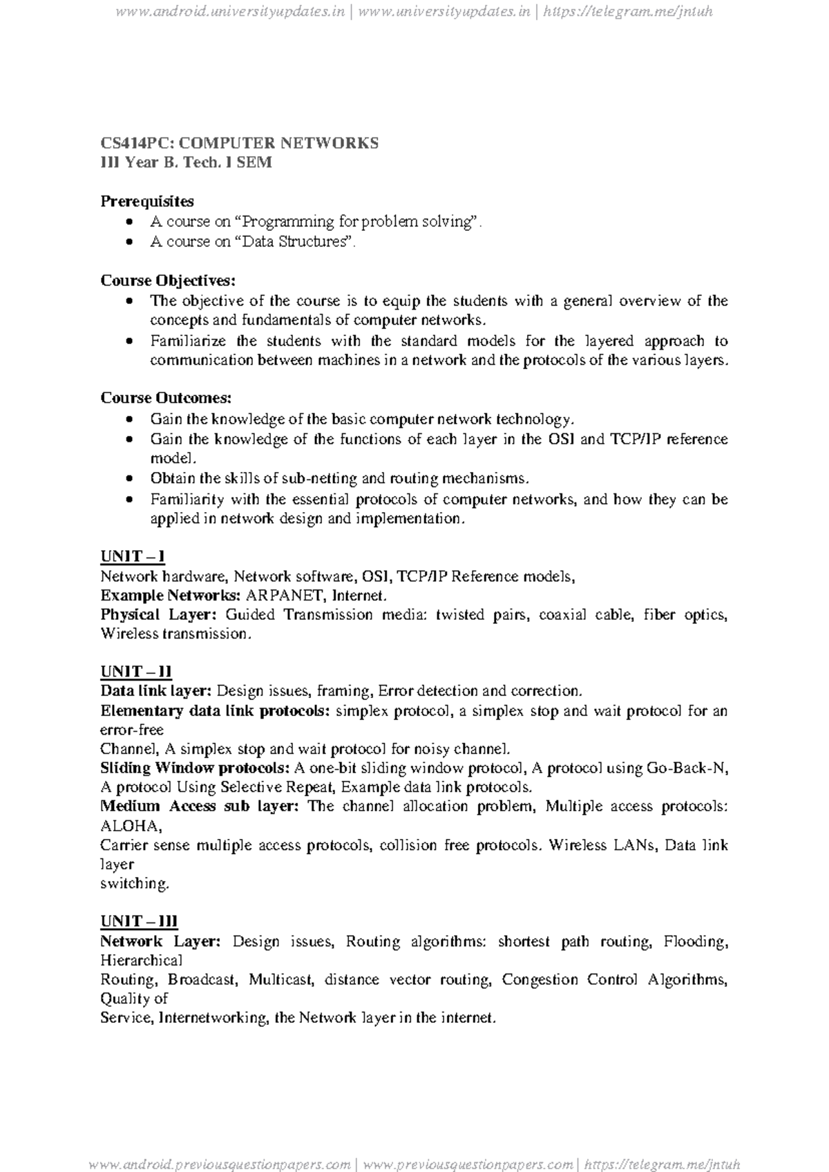 CS414PC: Complete Notes on Computer Networks - III Year B. Tech. I SEM ...
