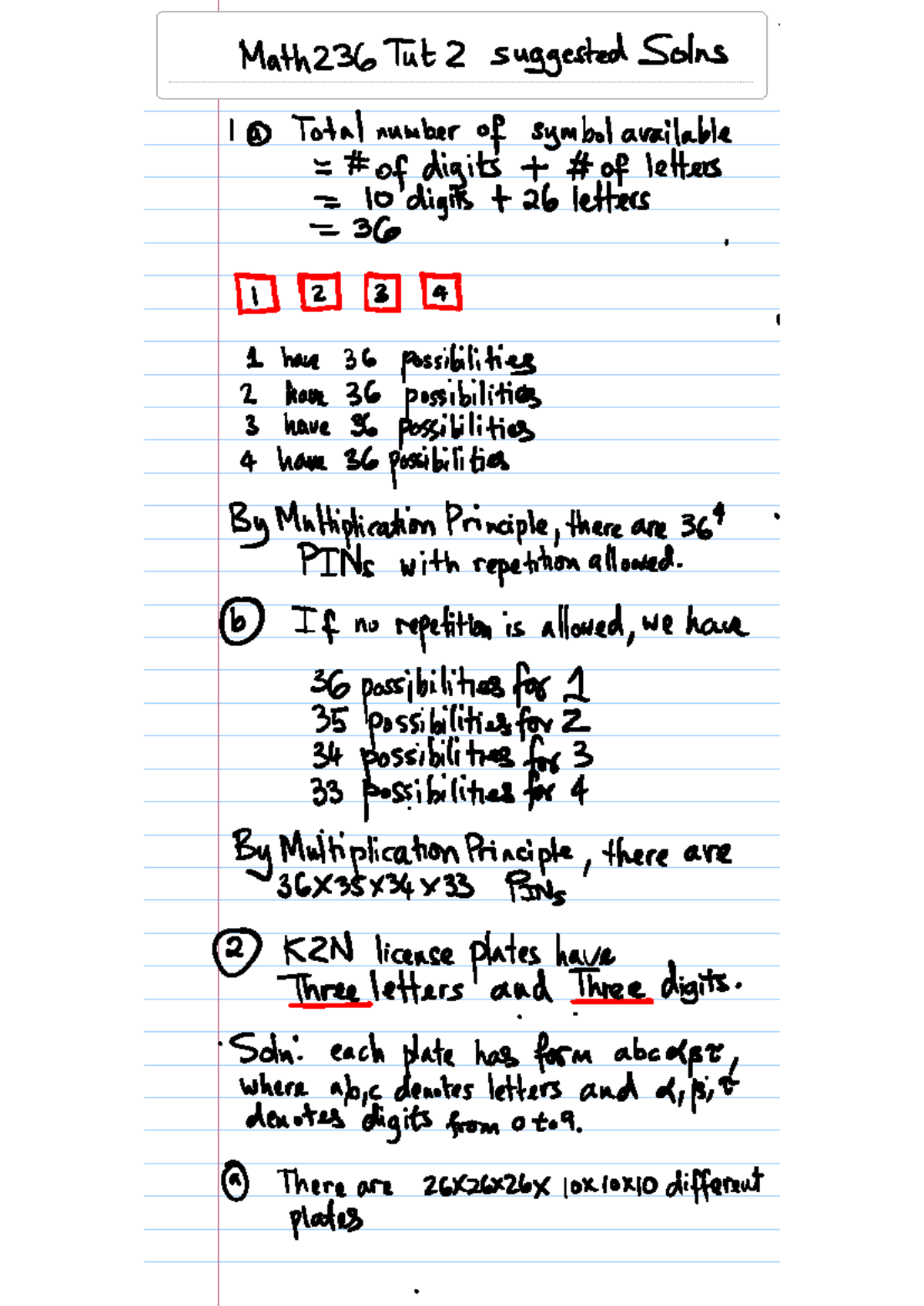 MATH236 Tutorial 2 Suggested Solutions on Combinatorics and Pigeonhole ...