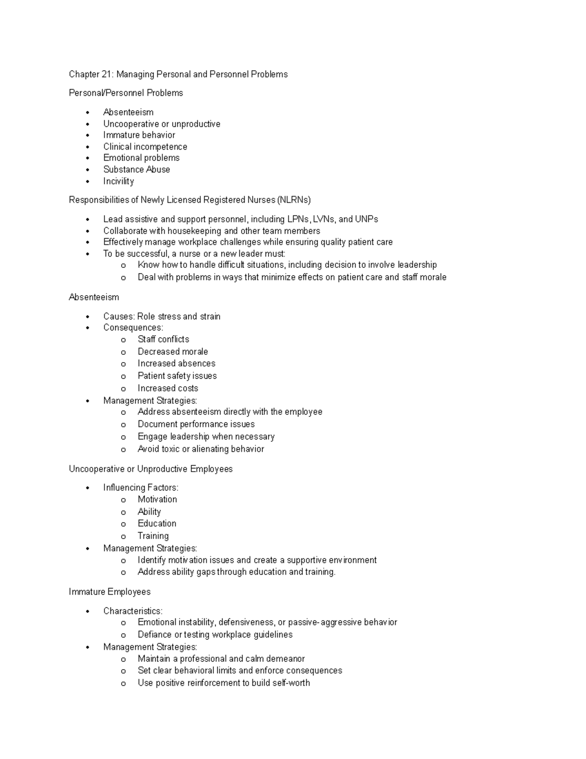 Chapter 21: Managing personal and personnel problems in nursing - Studocu