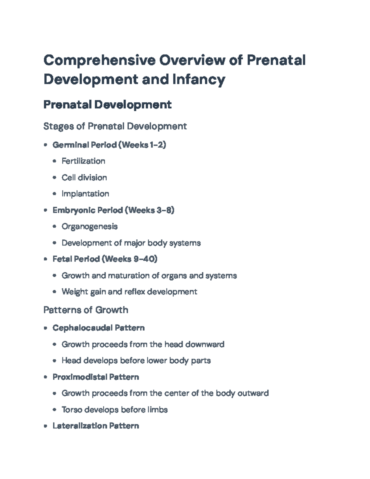 Comprehensive Overview of Prenatal Development and Infancy (PSY 201 ...