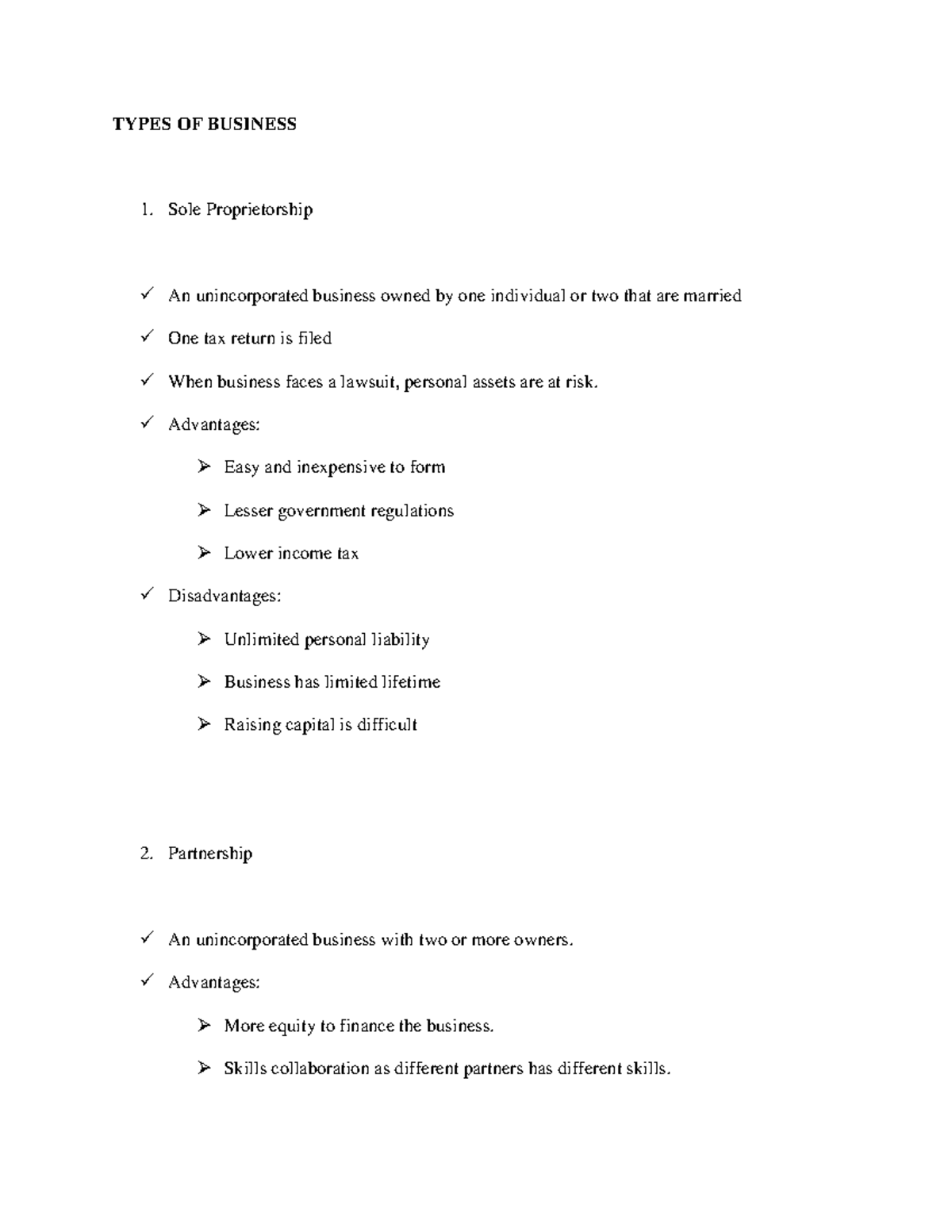 Business Types Overview for Financial Management 104 - Studocu