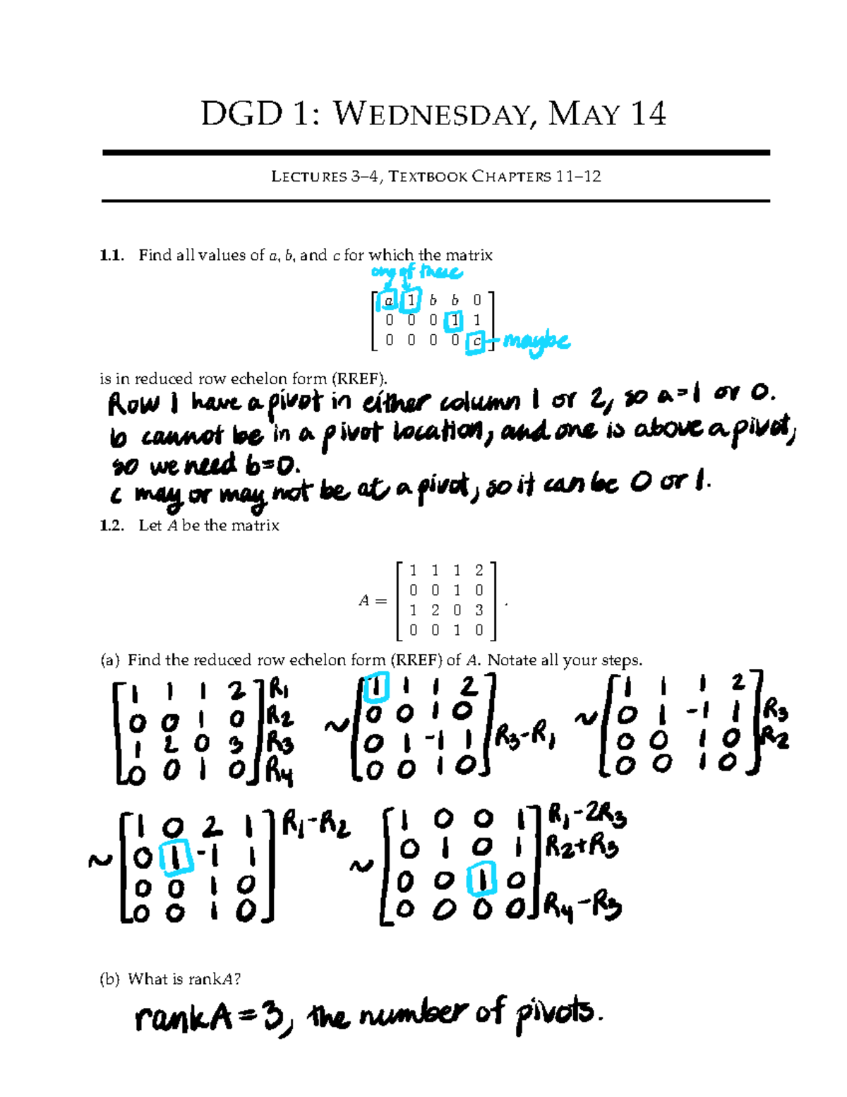 MAT 1341 DGD 1 Wednesday Lecture Solutions on RREF and Linear Systems ...