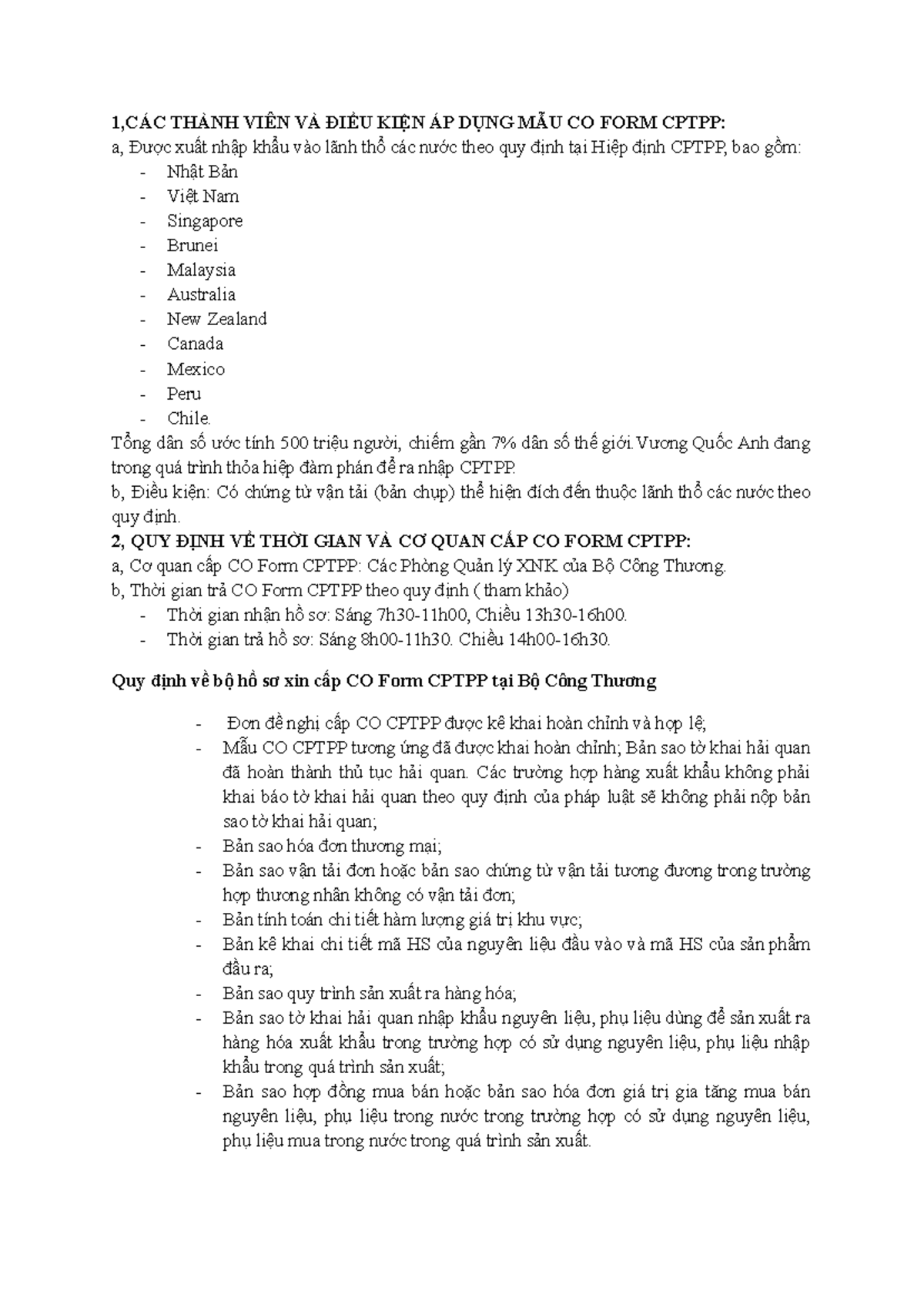 Hướng Dẫn Làm CO Form CPTPP: Quy Định và Quy Trình Cấp CO - Studocu