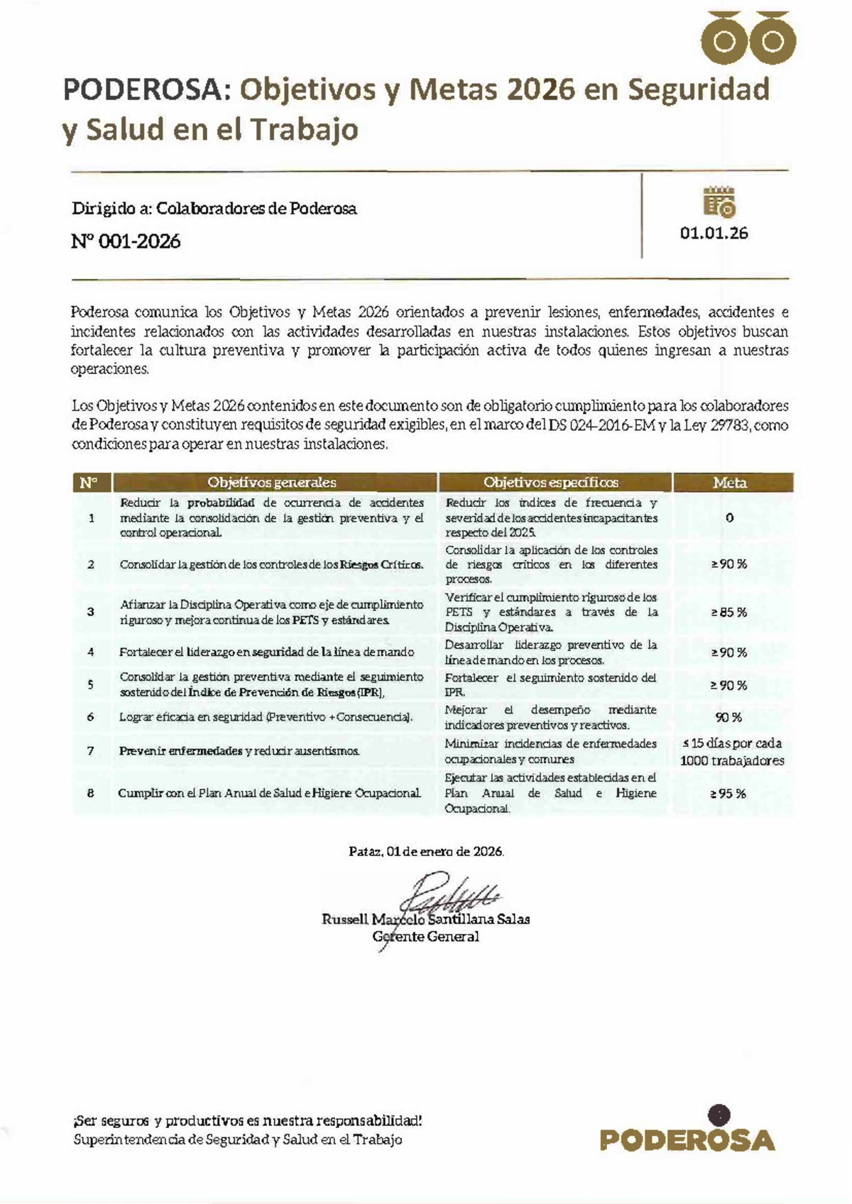 001-COM Objetivos y Metas 2026 en Seguridad y Salud en el Trabajo - Studocu