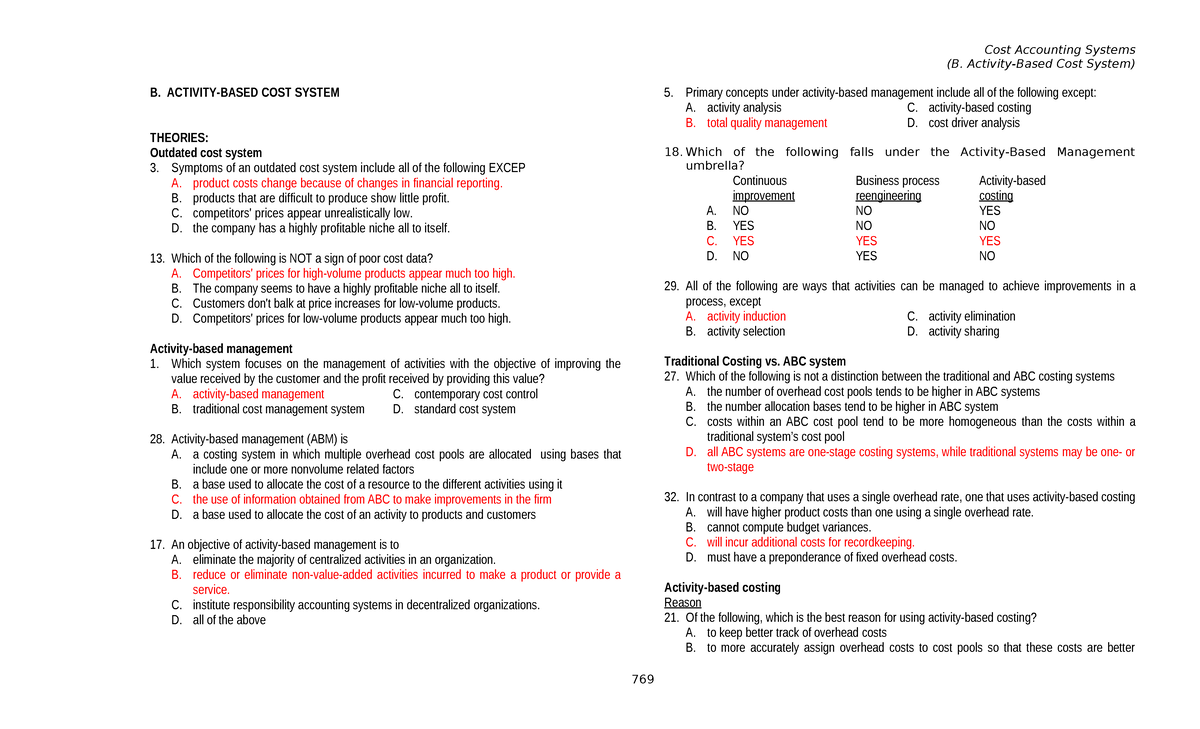 ABC Activity Based Cost System - (B. Activity-Based Cost System) B ...