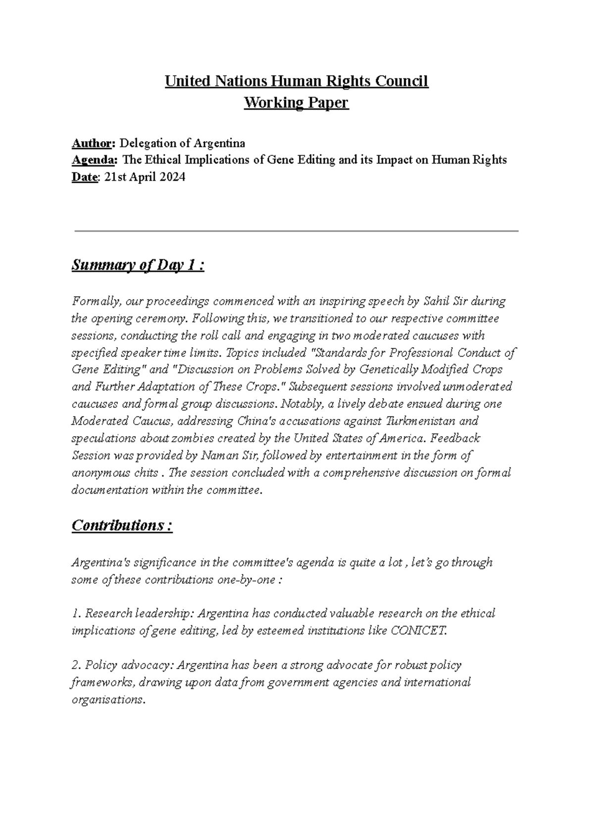 Unhrc Working Paper (Republic of Argentina) - United Nations Human ...