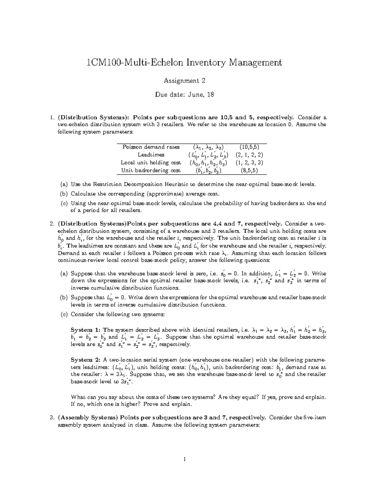 1CM100 - Multi-Echelon Inventory Management Assignment 2 Guide ...