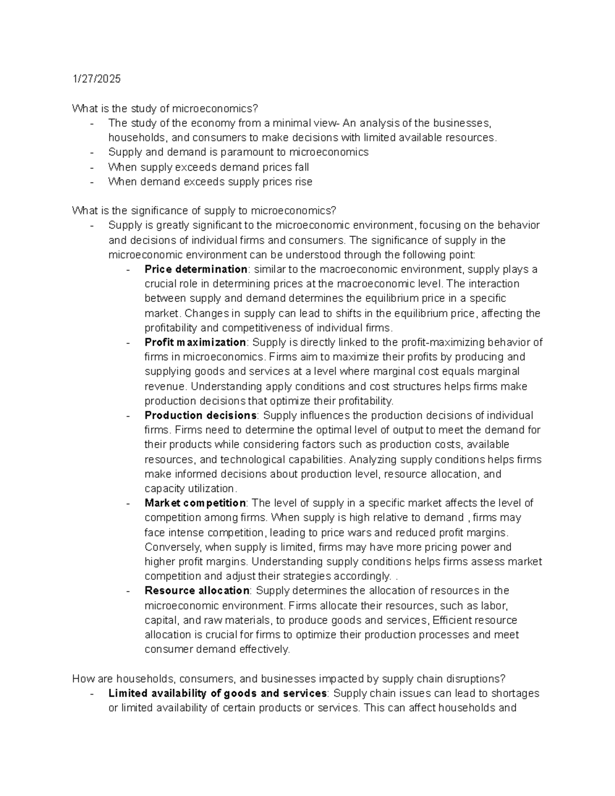 Microeconomics Study Notes and Key Concepts - ECON 101 - 1/27/ What is ...
