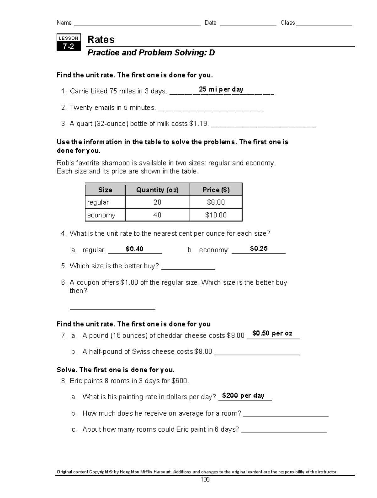 Rates 7.2 D - Lesson on Unit Rates: Practice & Problem Solving - Studocu