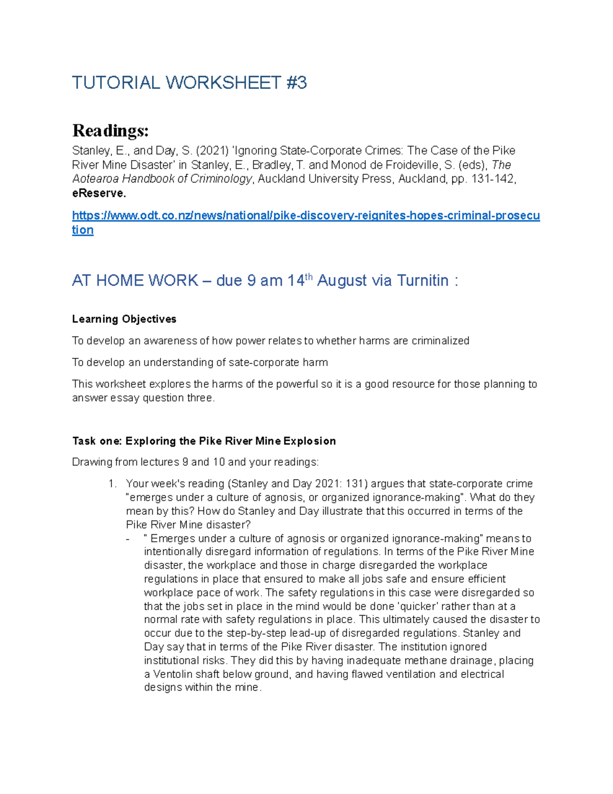 Tutorial Worksheet #3 - TUTORIAL WORKSHEET Readings: Stanley, E., and ...
