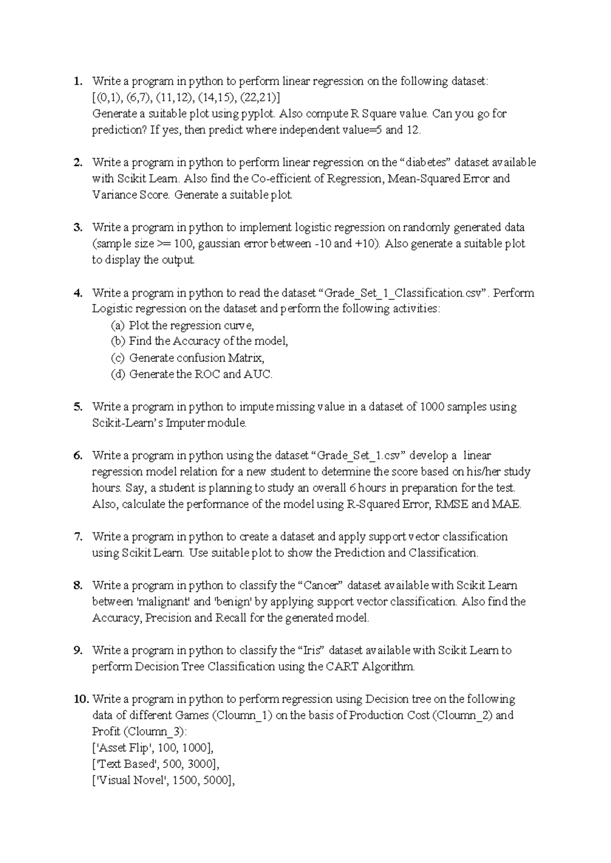 ML Practical Questions-1: Python Programs for Regression ...