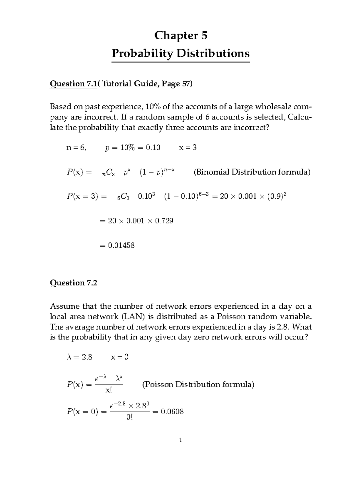 Probability Distributions Exercises (Chapter 5, Tutorial Guide) - Studocu