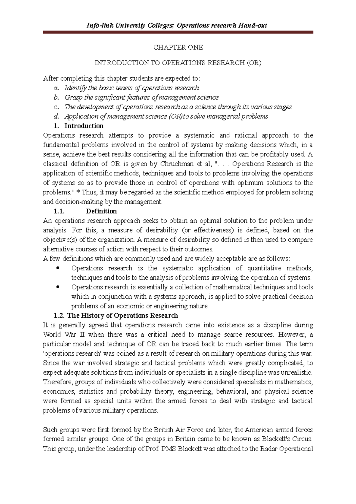 Chapter 1: Introduction to Operations Research (OR) Essentials - Studocu