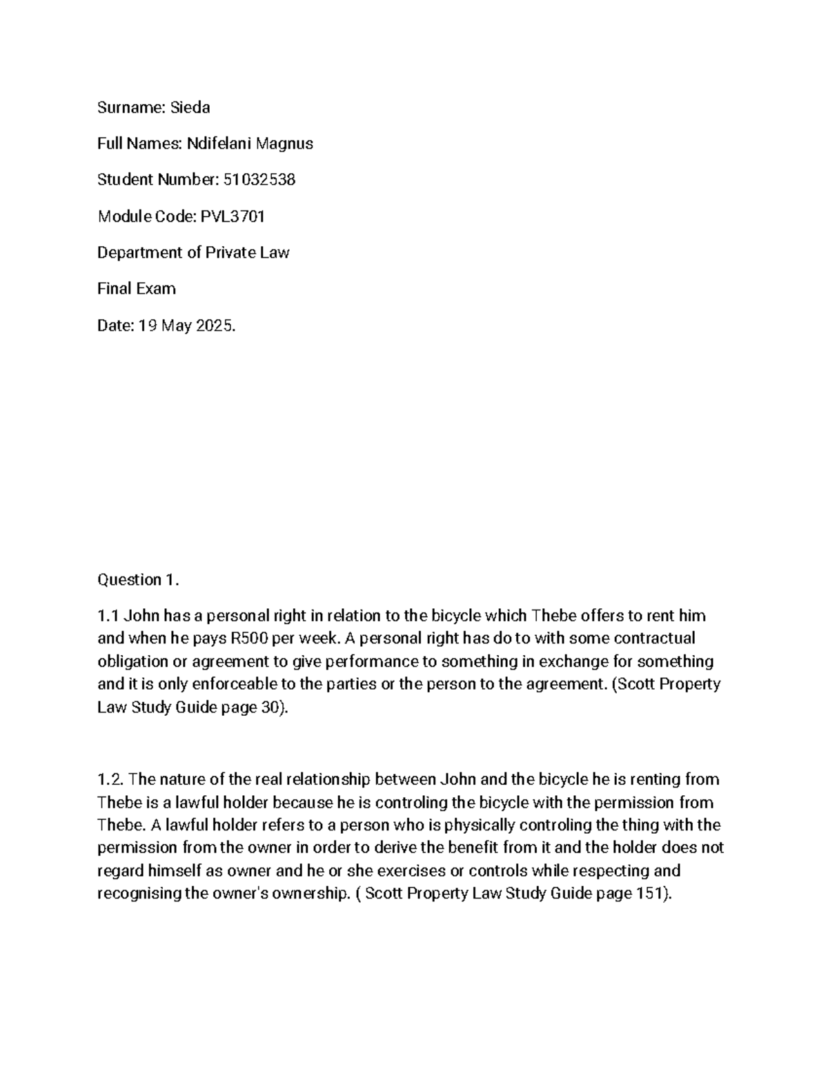 PVL3701 - Final Exam Notes on Property Law Concepts - Studocu