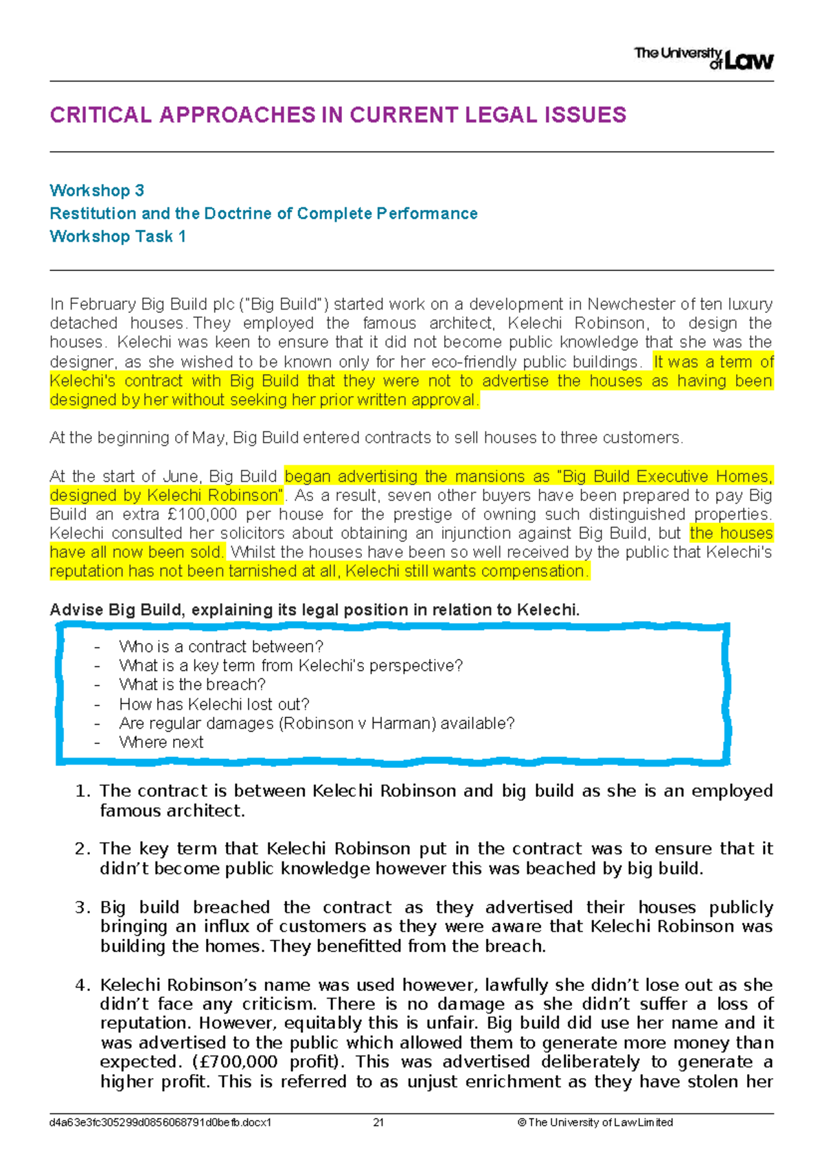CRITICAL APPROACHES IN CURRENT LEGAL ISSUES: Workshop 3 Task 1 Analysis ...