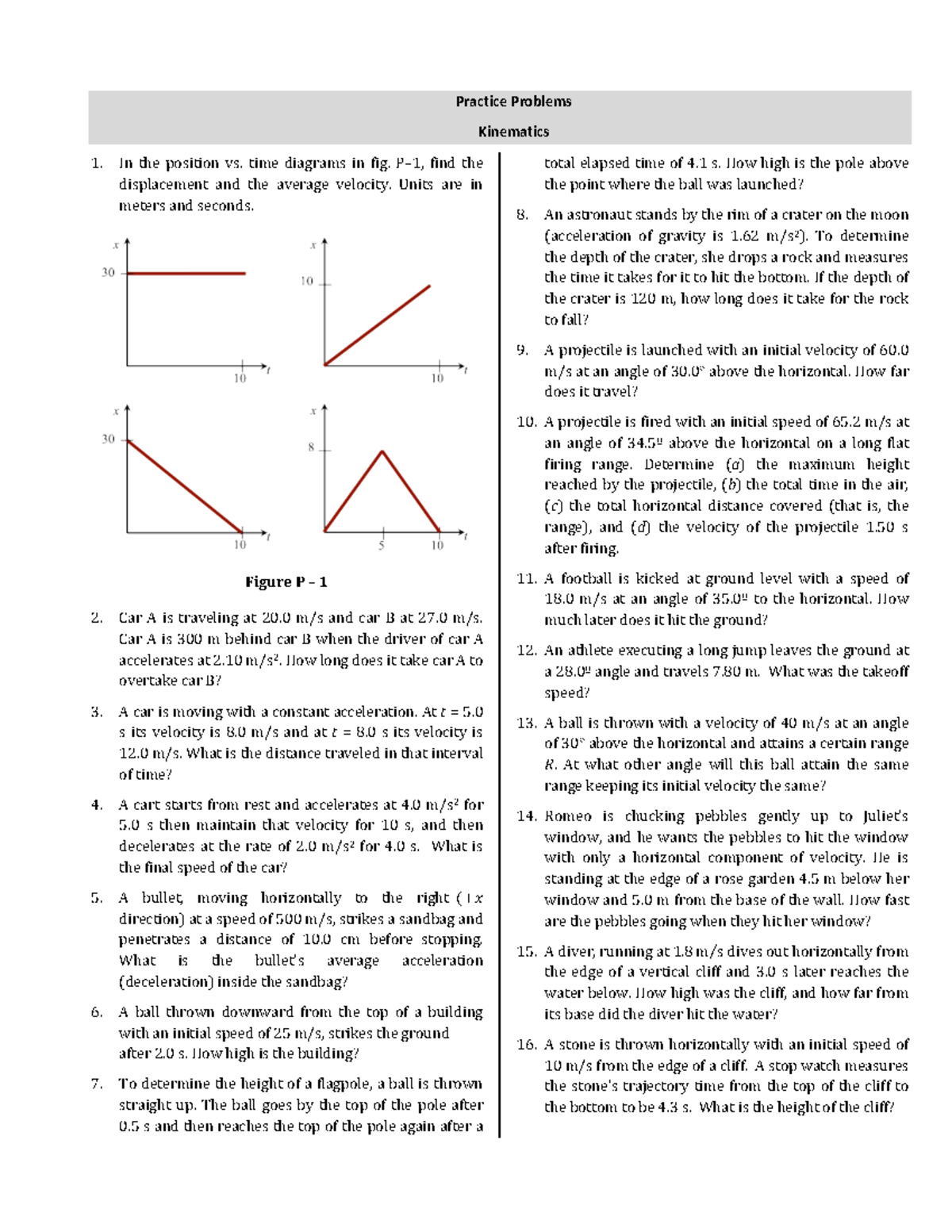 Kinematics Practice Problems (Course Code: 04) - Studocu