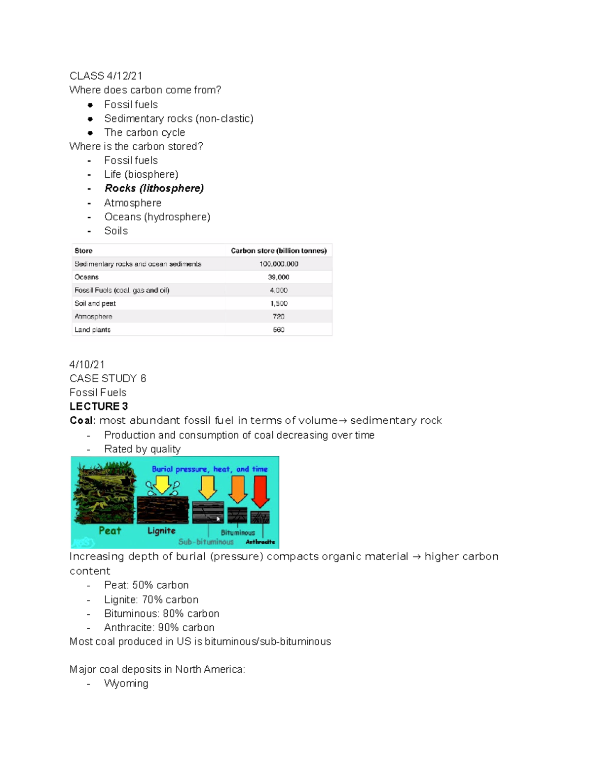 Fossil fuels - Lecture notes 6 - CLASS 4/12/ Where does carbon come ...