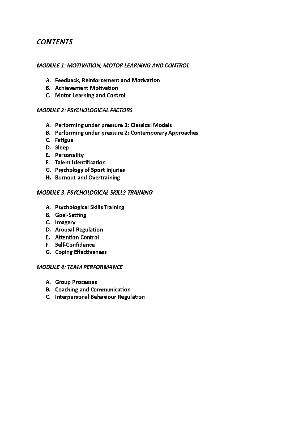 Exersci - Full semester notes - CONTENTS MODULE 1: MOTIVATION, MOTOR ...