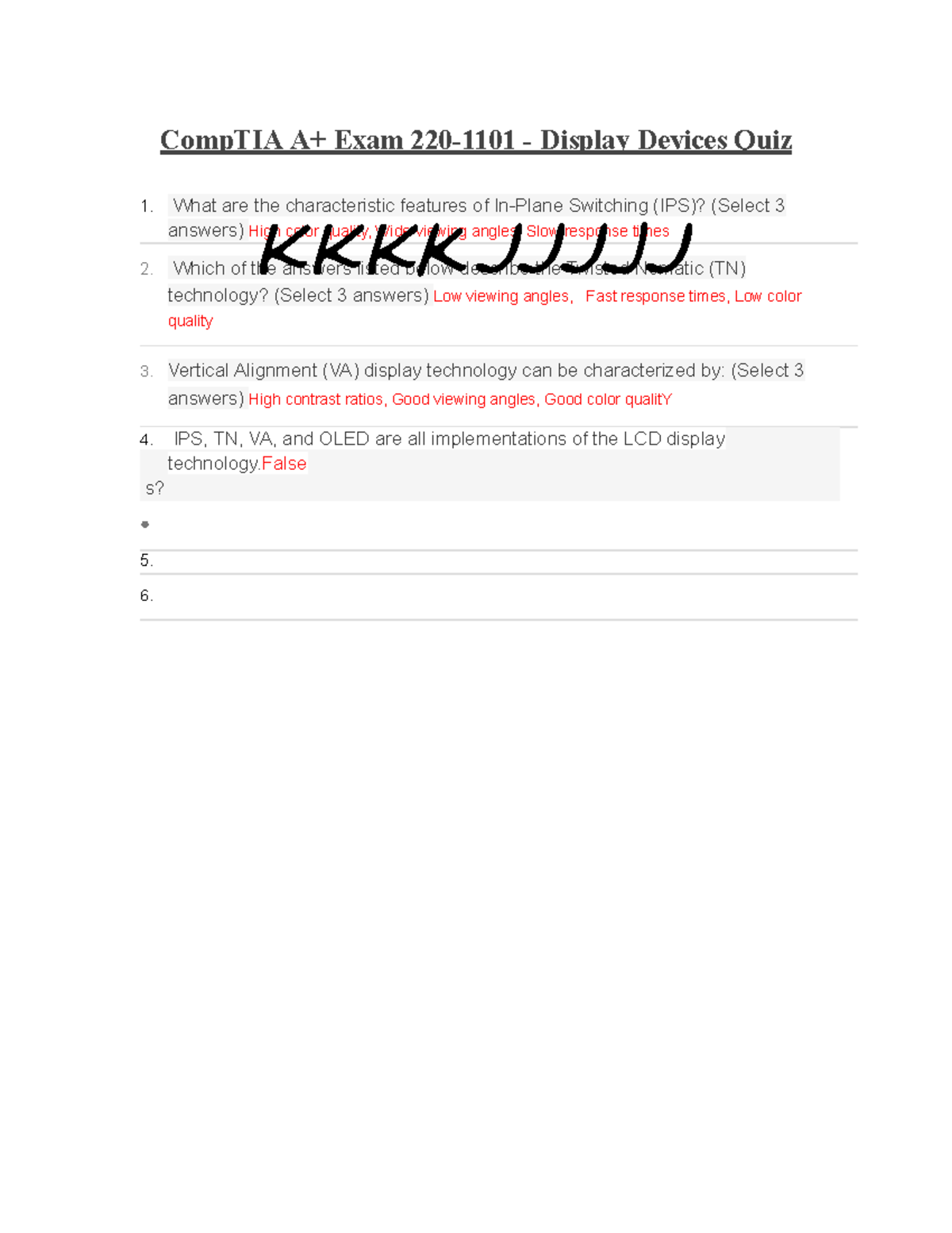Comp TIA A+ Exam 220-1101 - Display Devices Quiz - What are the ...