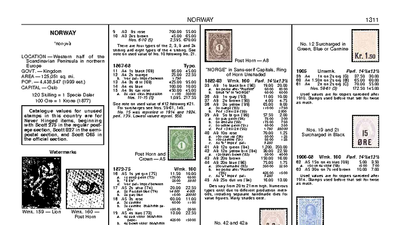 Scott Stamp Catalogue: Norway Stamps and Values Overview - Studocu