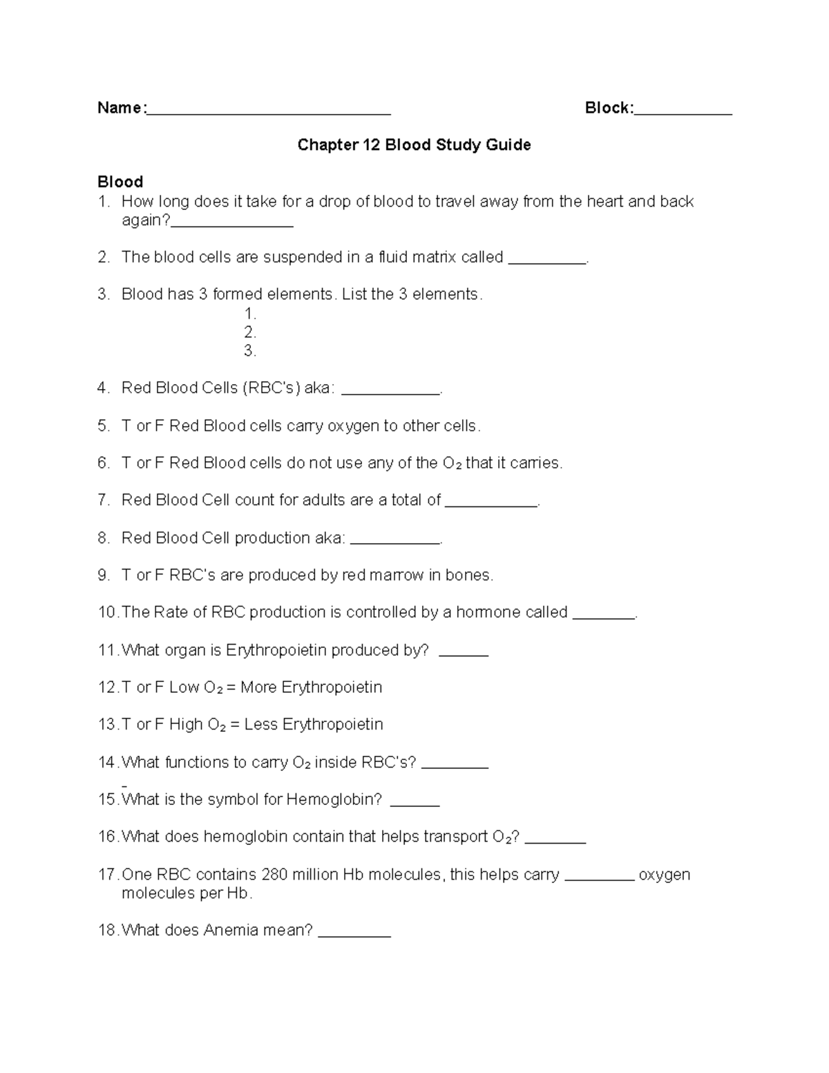 Chapter 12 Blood Study Guide - BIO 101 Final Exam Notes - Studocu