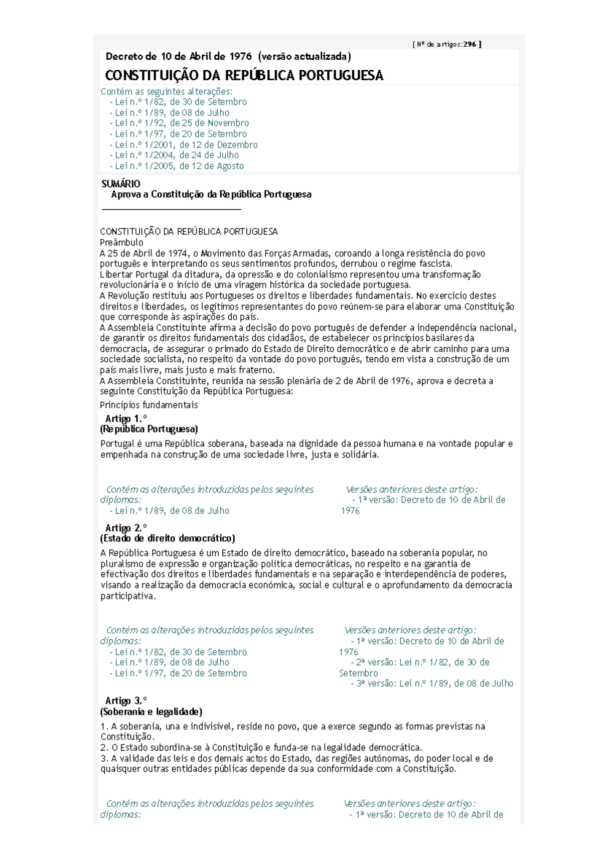 Constitui%C3%A7%C3%A3o+da+Rep%C3%BAblica+Portuguesa - [ Nº de artigos ...