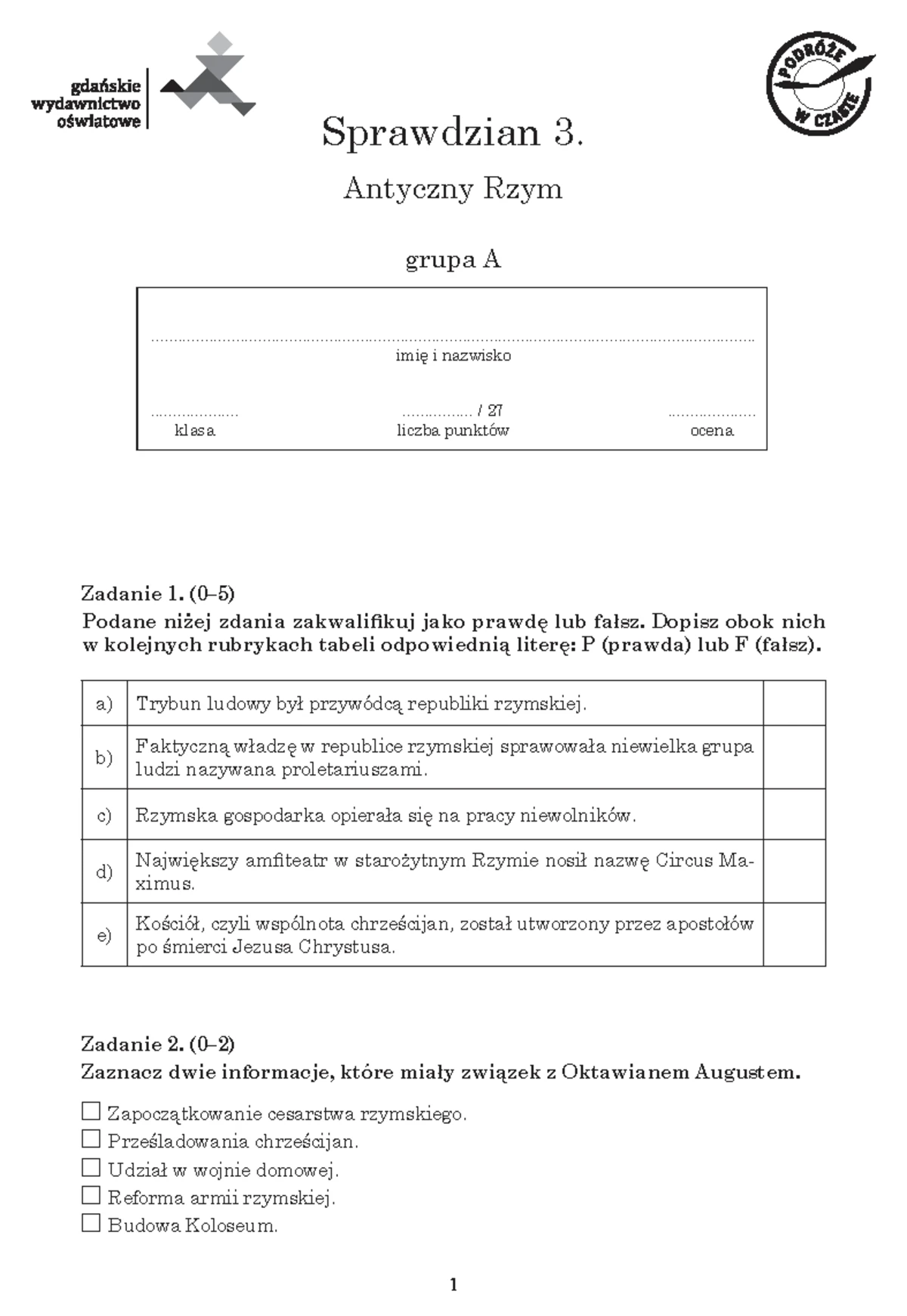 Antyczny Rzym Sprawdzian 1 Gimnazjum Gwo www.studocu.com