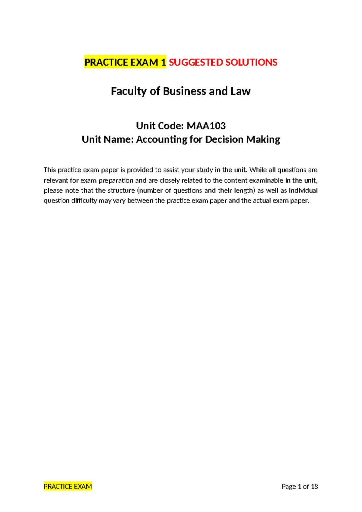 MAA103 T1 2025 Practice Exam 1 Suggested Solutions and Analysis - Studocu