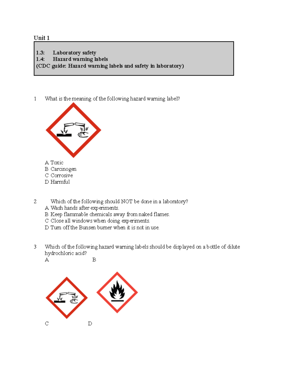 Lab Safety Practices and Hazard Awareness - Unit 1 Guidelines - Studocu