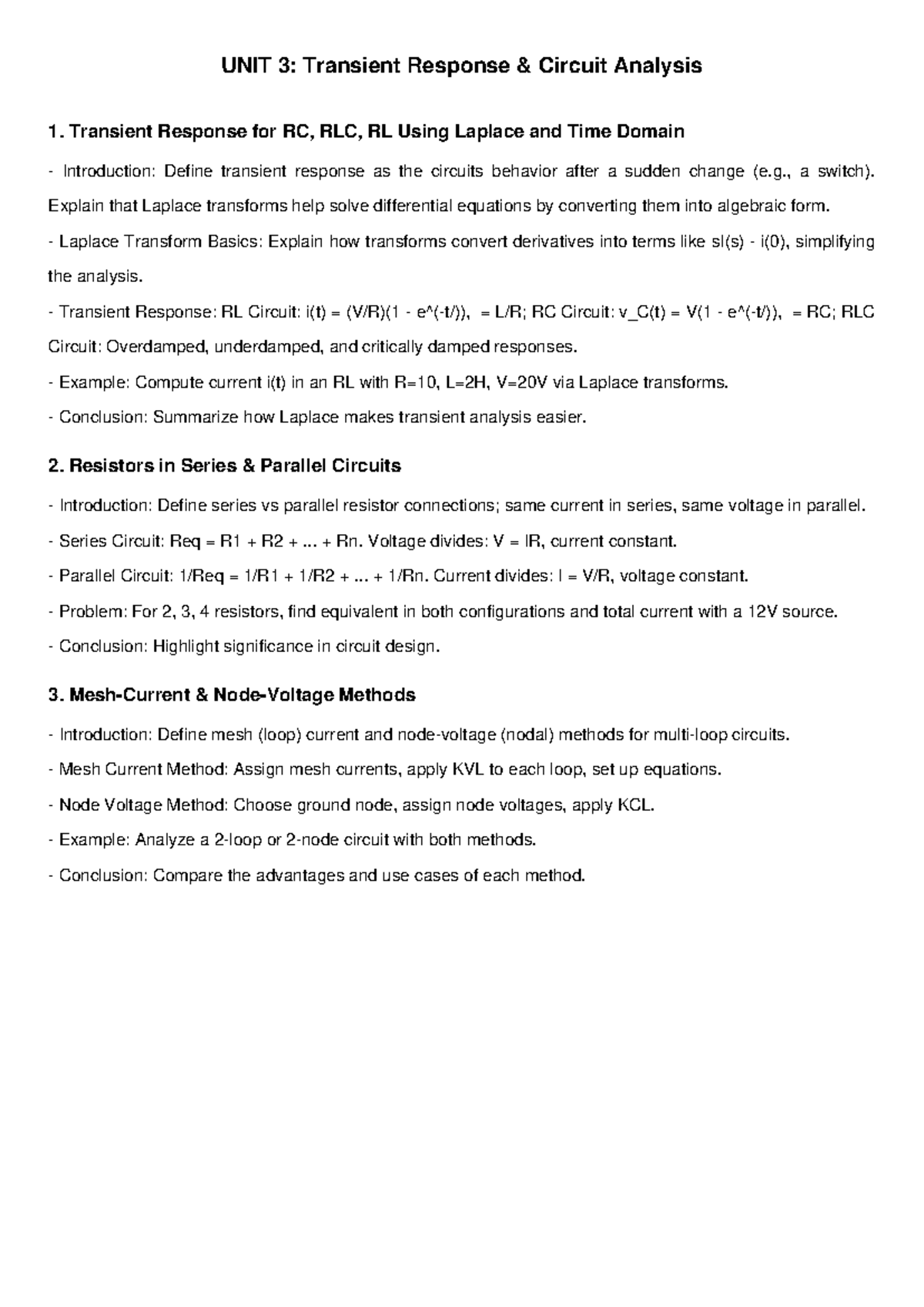Unit 3: Transient Response Circuit Analysis - Complete Notes - Studocu