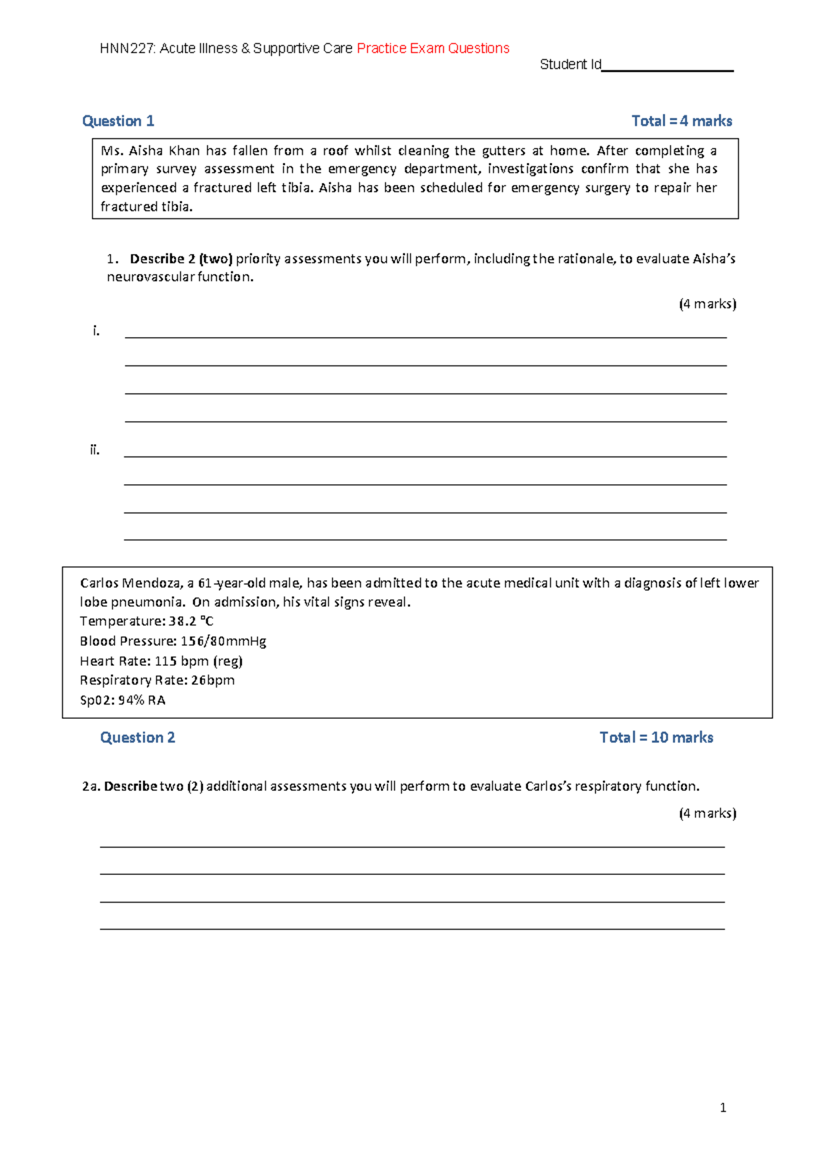 HNN227: Acute Illness Supportive Care Practice Exam Questions T2 2025 ...